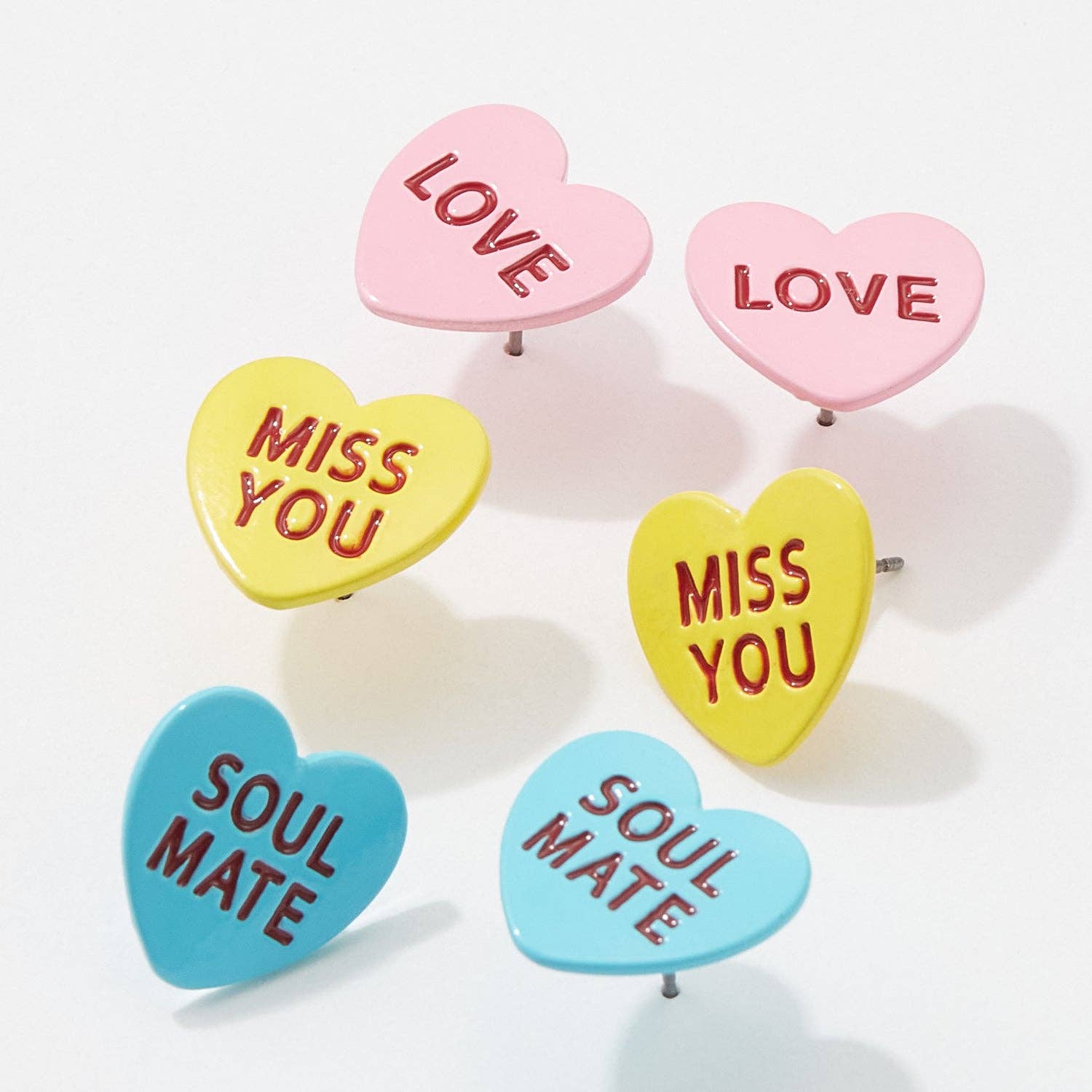 A Set of Three Loving Phrase Post Earrings