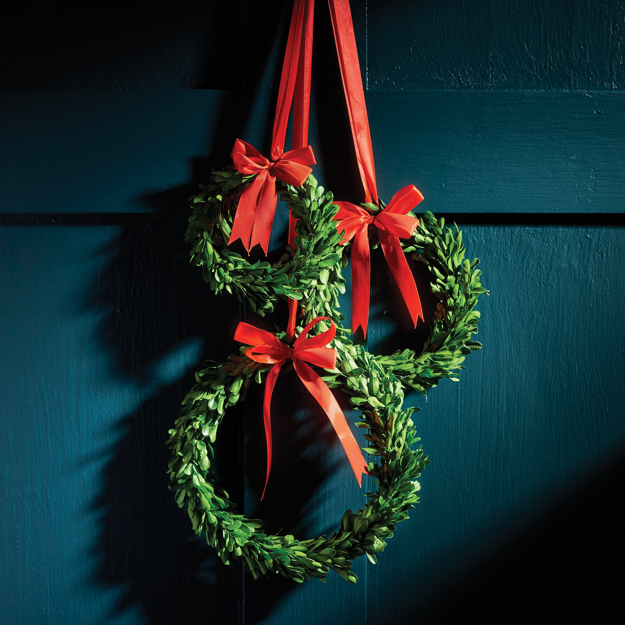 Boxwood Wreaths With Red Ribbons, Set Of 3 - View 2
