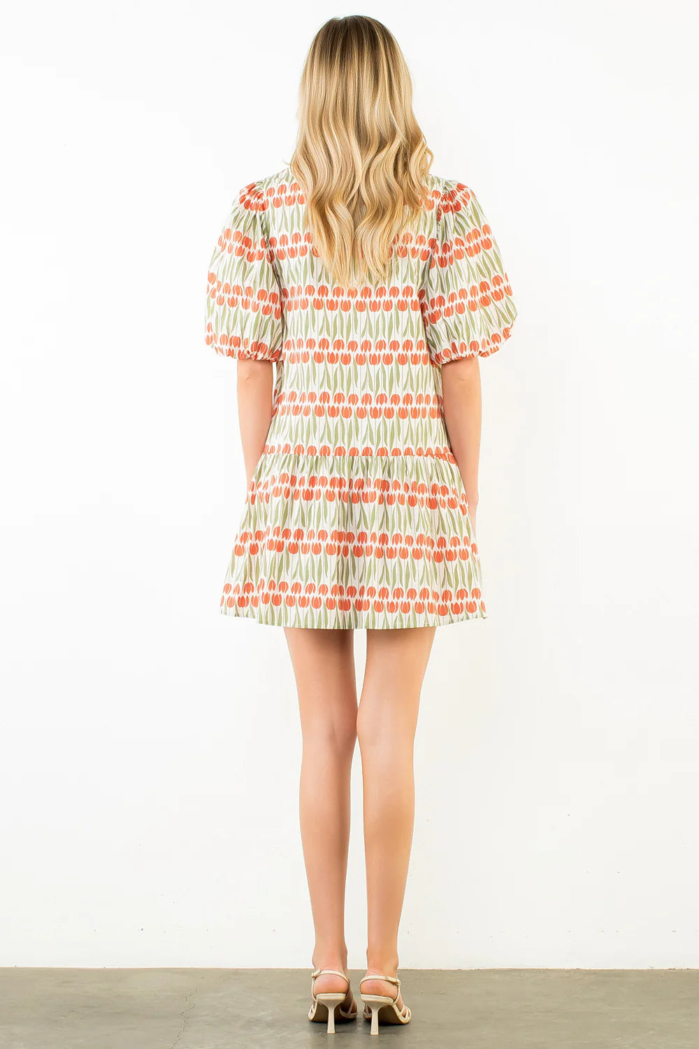 Marisa Puff Sleeve Geometric Pattern Dress