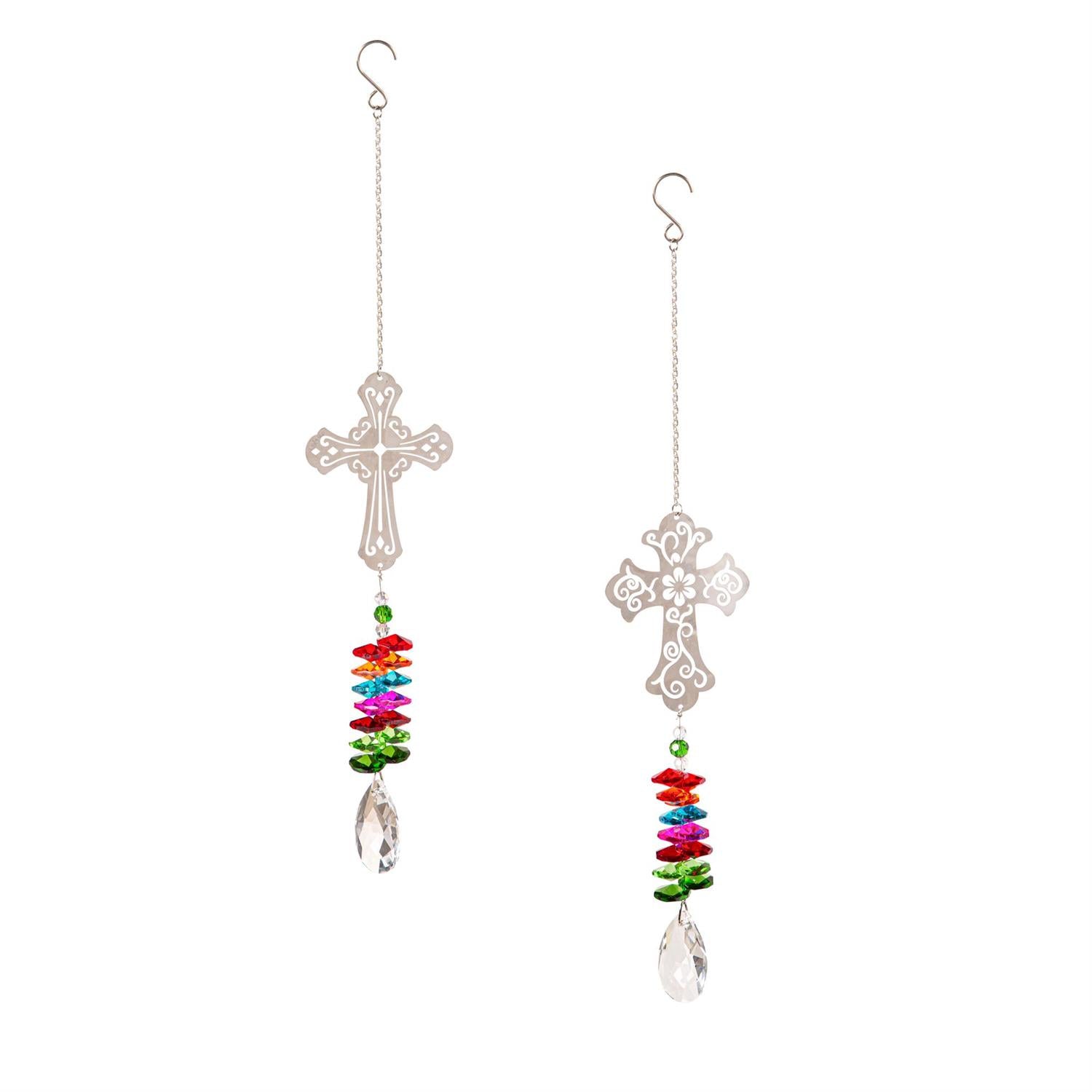 Memorial Trinket Metal and Crystal Hanging Cross, 11"