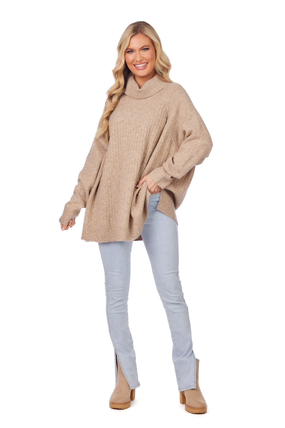 Freddie Ribbed Sweater Tan By Mud Pie