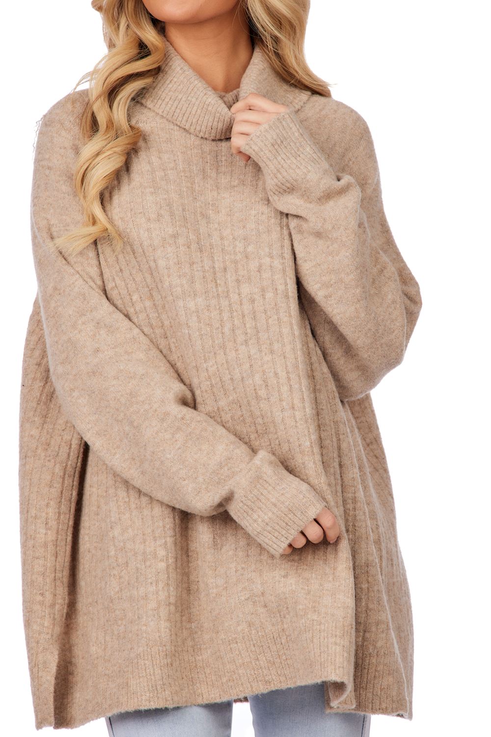 Freddie Ribbed Sweater Tan By Mud Pie