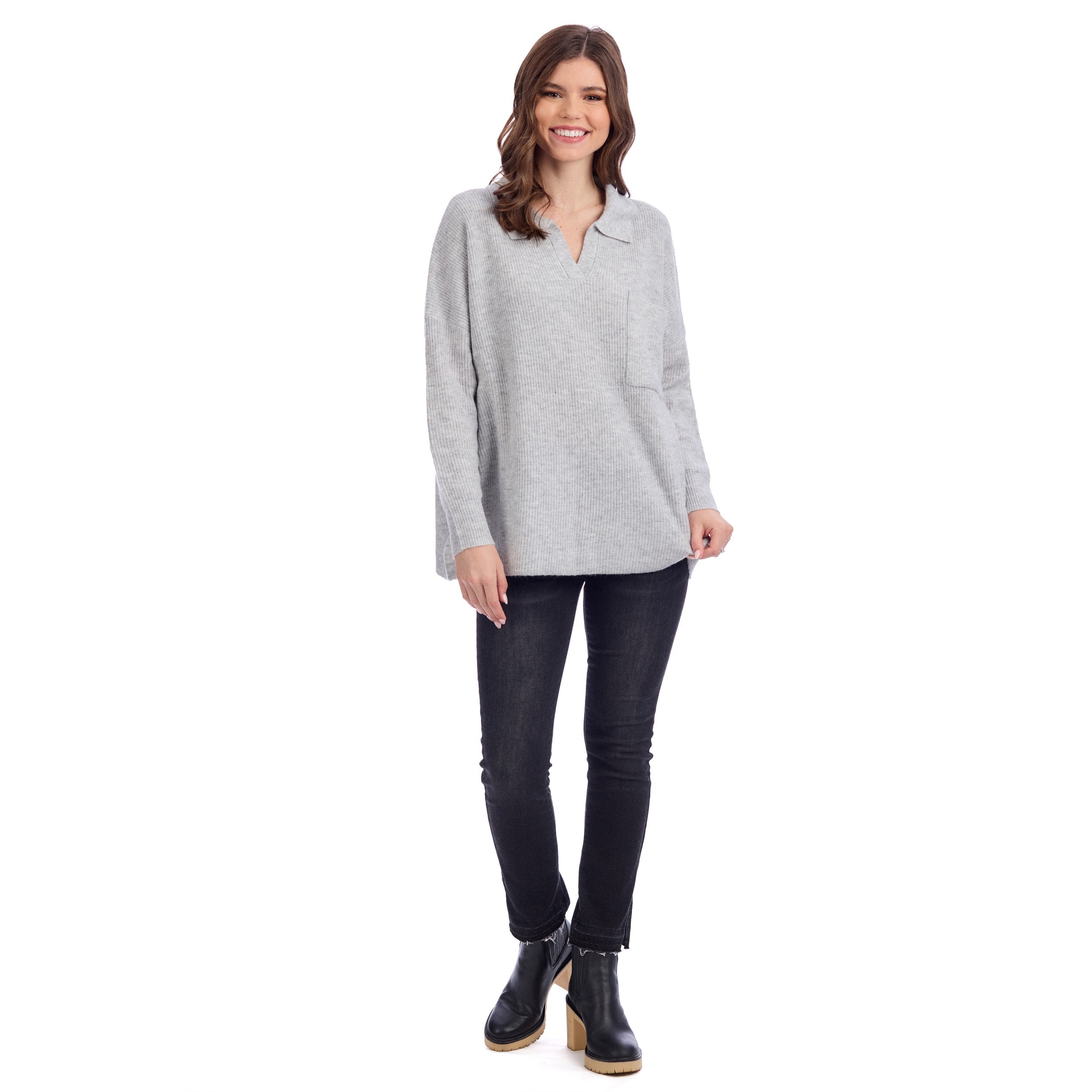 Gray Noa Collared Sweater By Mud Pie