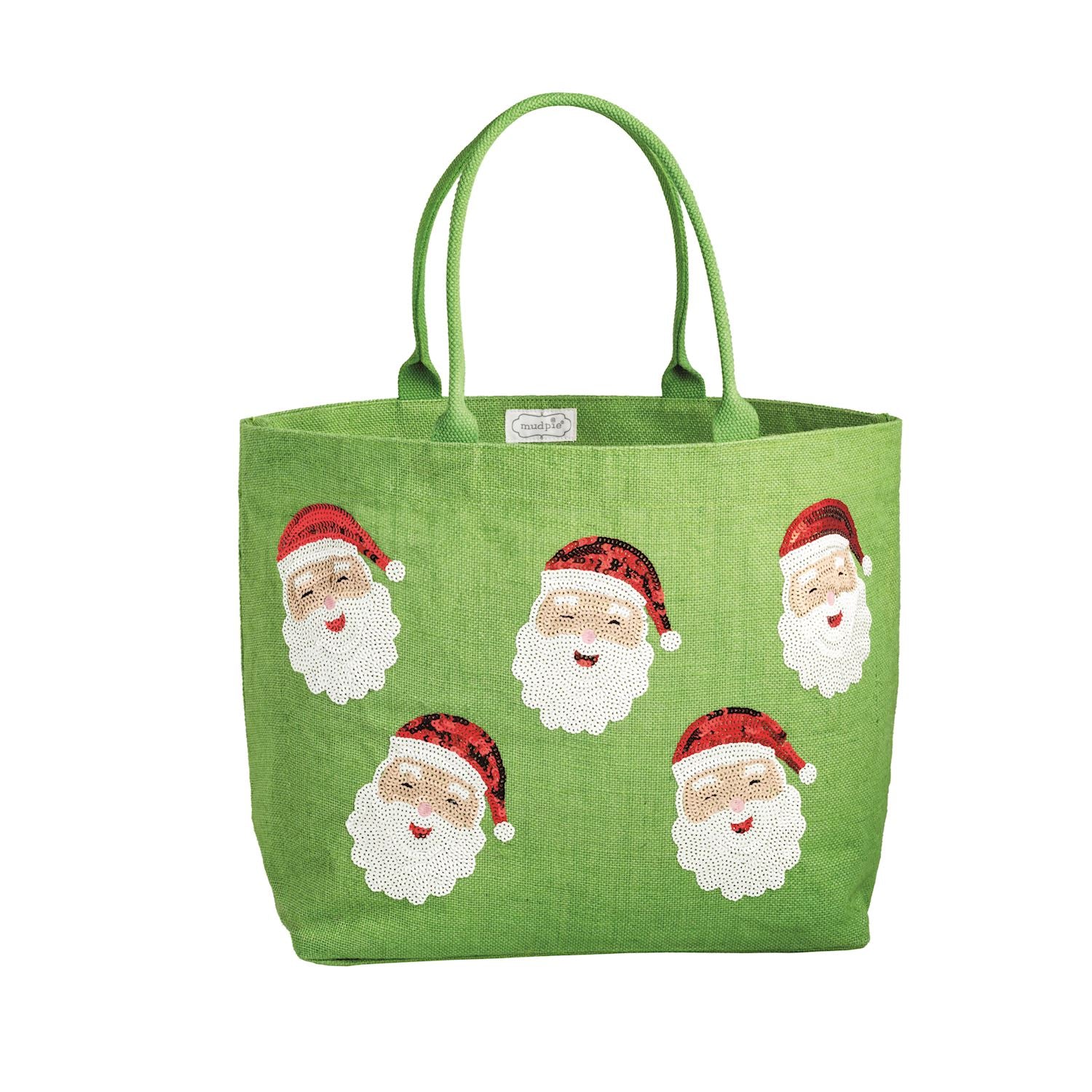 Green Santa Holiday Classic Sparkle Tote By Mud Pie