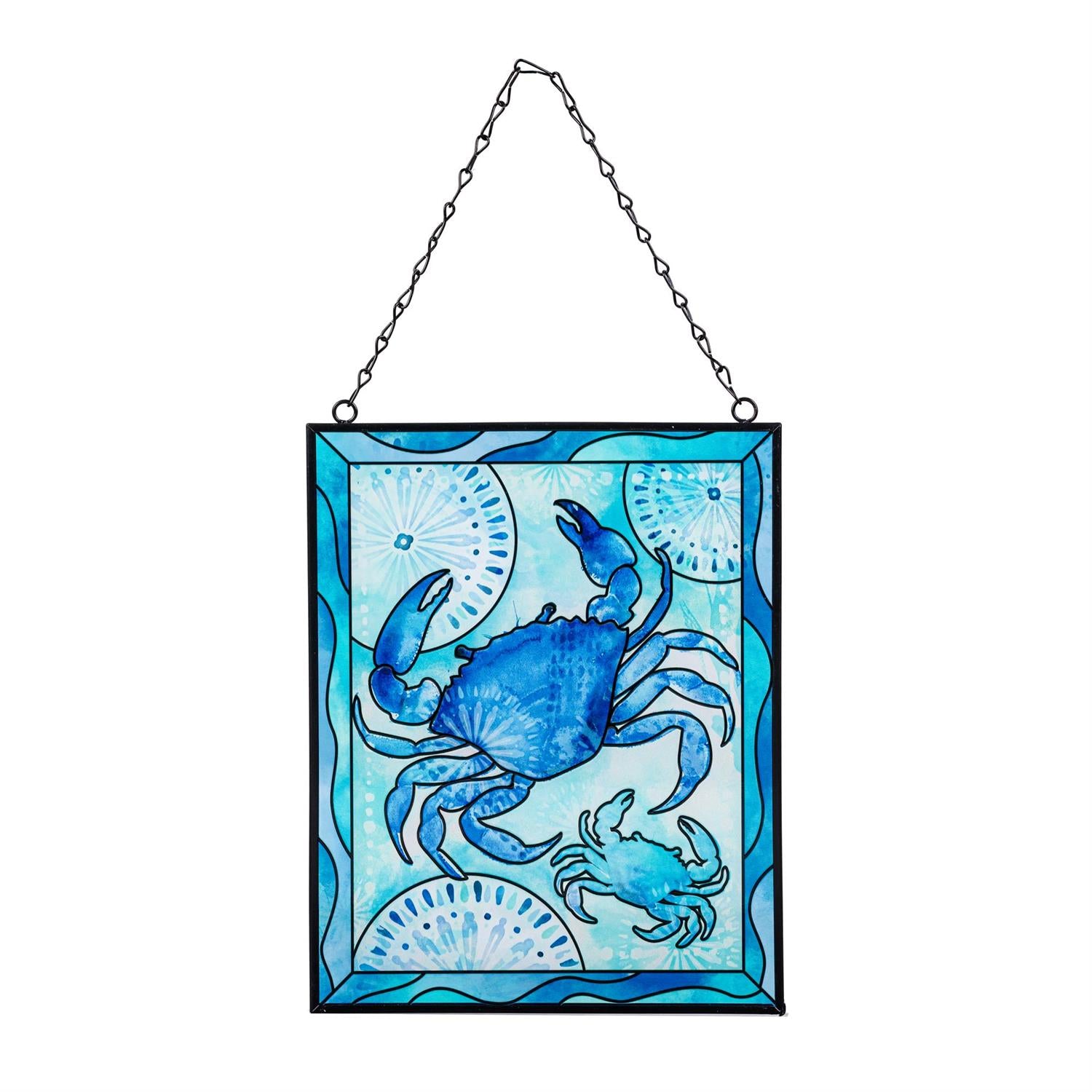 Blue Coastal Indoor Wall Decor, Stained-Glass, Stained Glass Wall Décor, 8" L x 10" H