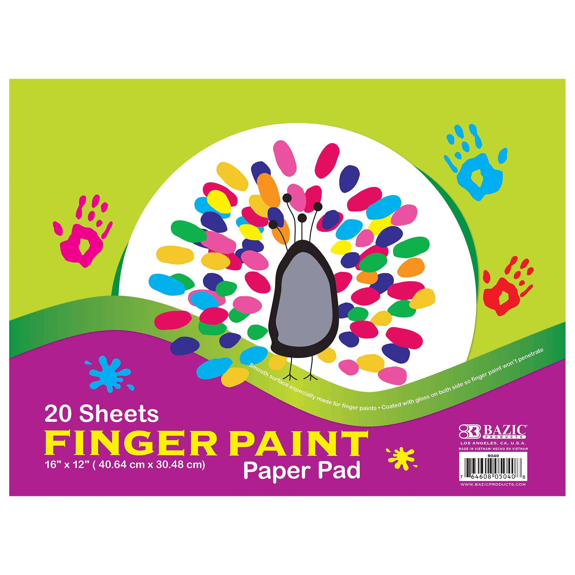 Finger Paint Paper Pad, Glossy, 16 x 12 In, 20 Sheets