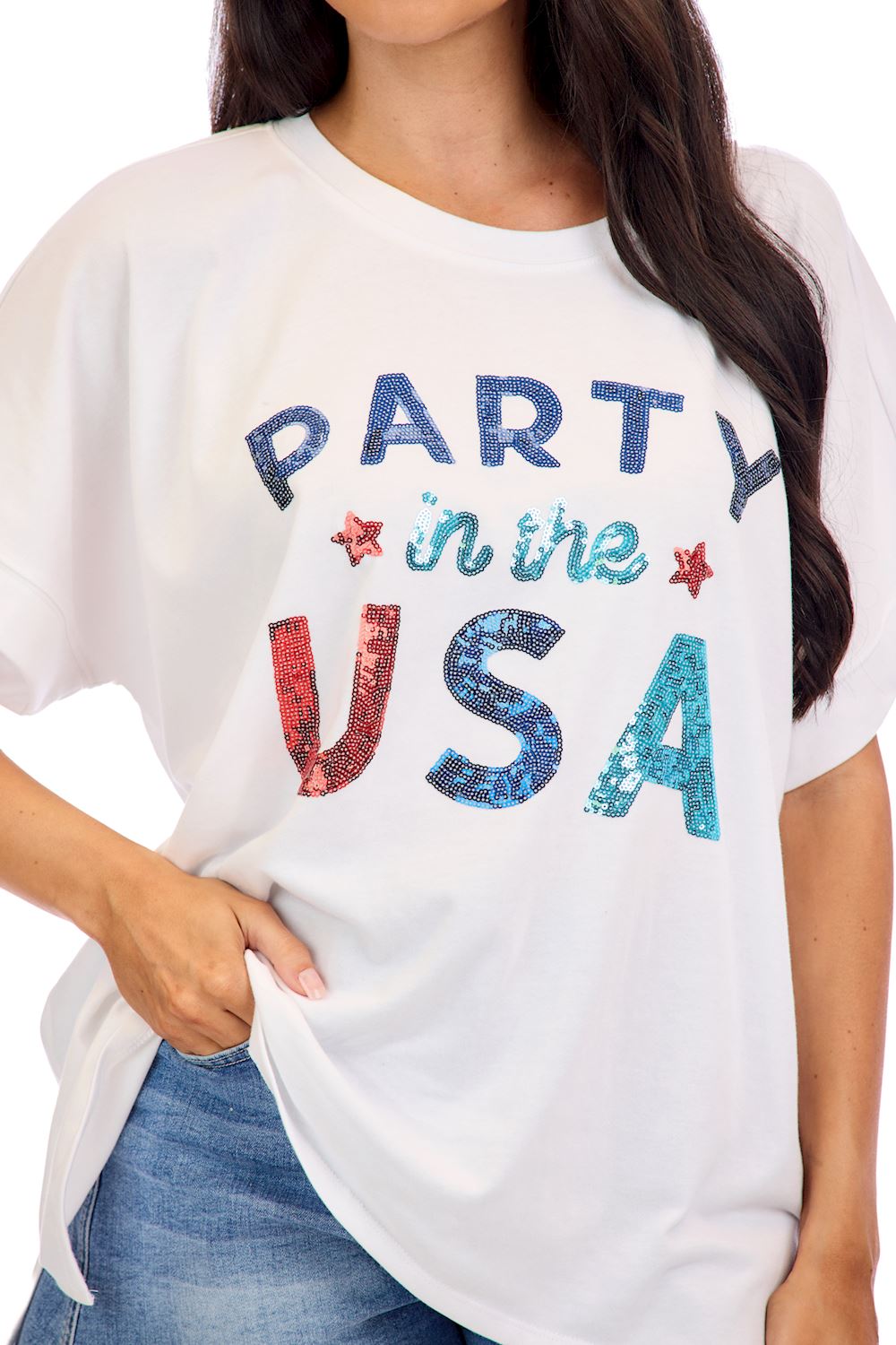 White Americana Sparkle Top
