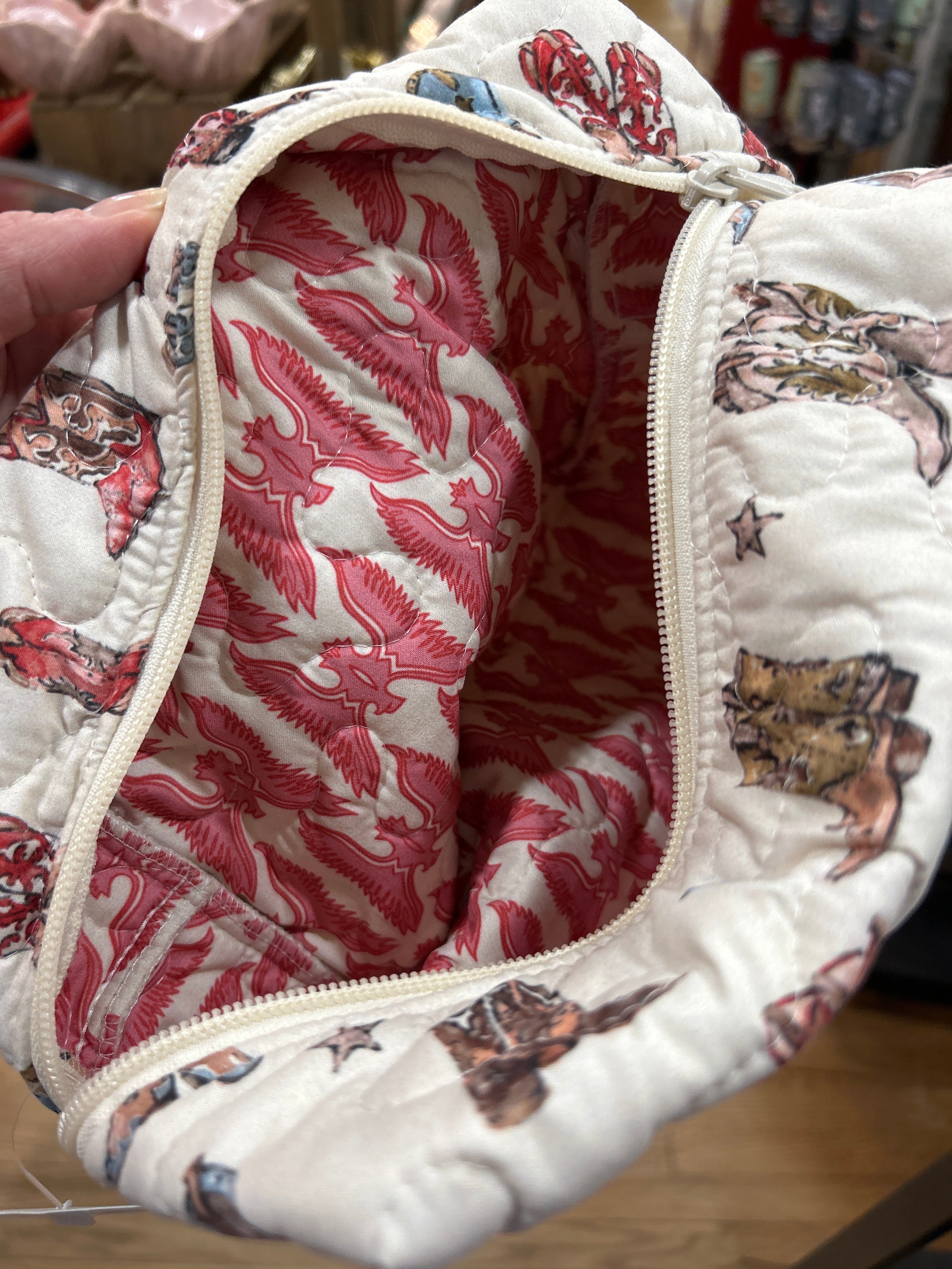 Ida Mae Thunderbird Boots Sand Quilted Large Makeup Bag