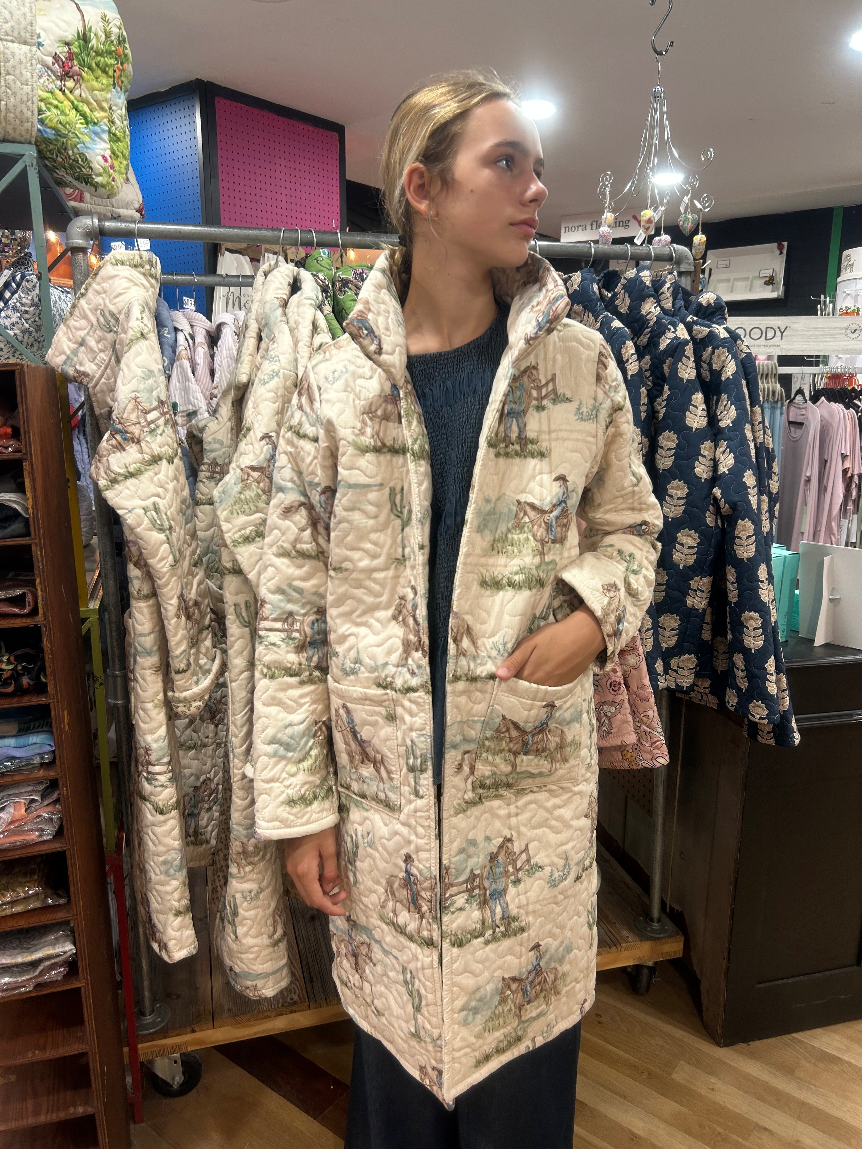 Ida Mae Desert Daughters Olive Linen Quilted Duster