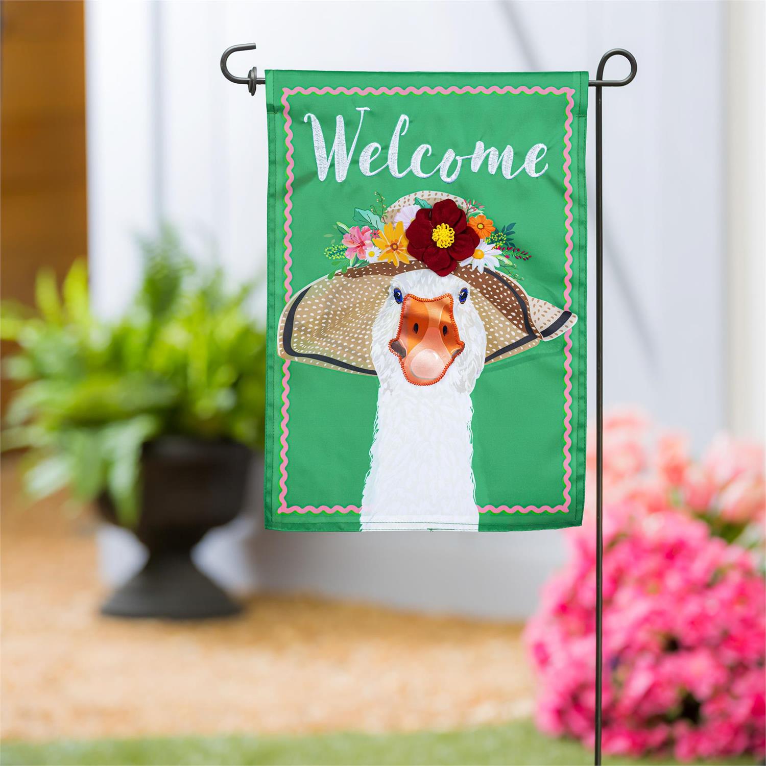 Flowery Goose Applique Garden Flag by Evergreen - view 3