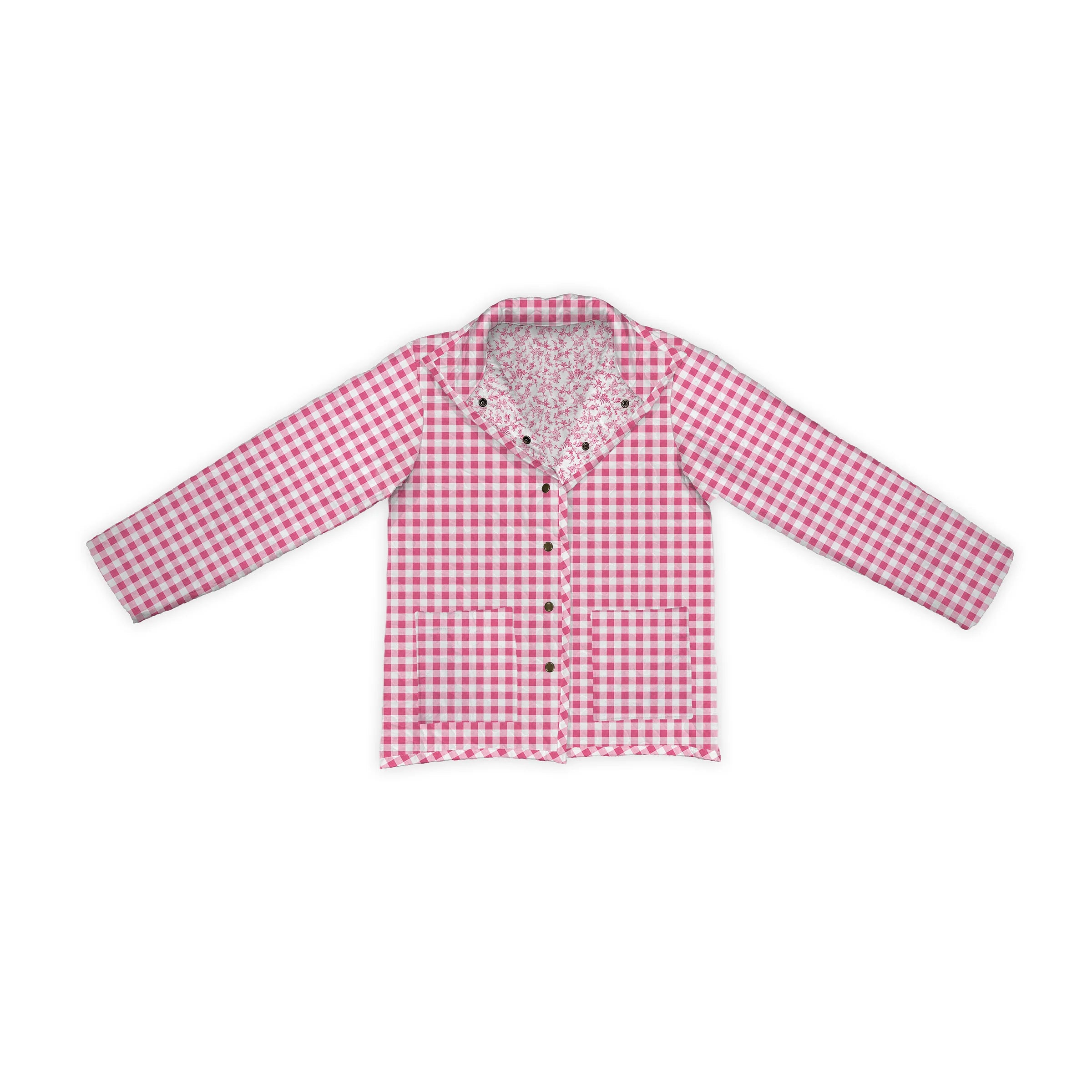 Ida Mae Anthia Gingham Fuchsia Quilted Snap Jacket