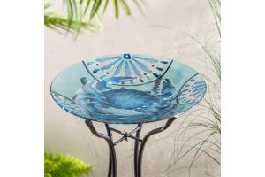 Blue Coastal Crab Glass Birdbath