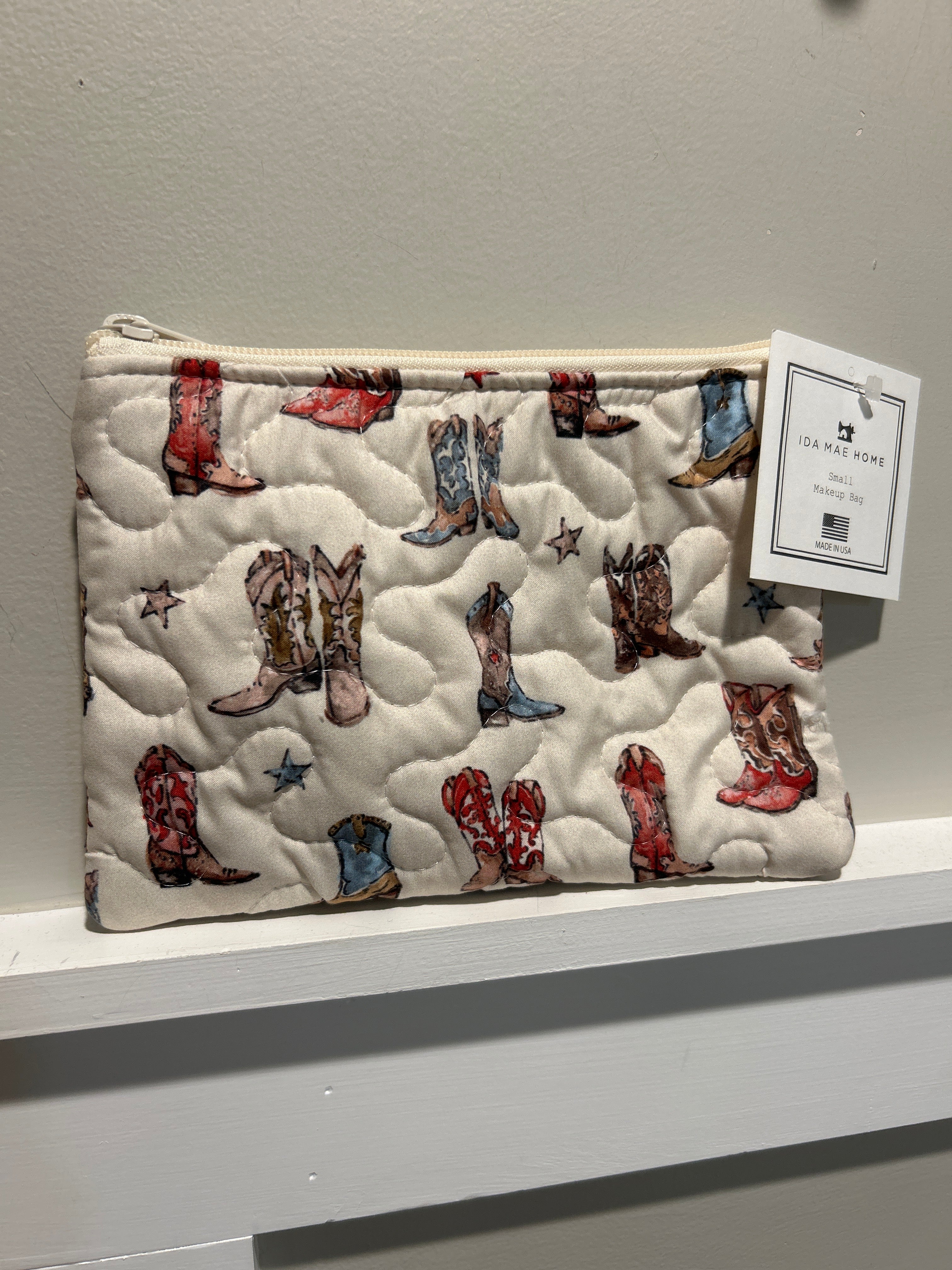 Ida Mae Thunderbird Boots Sand Quilted Small Makeup Bag