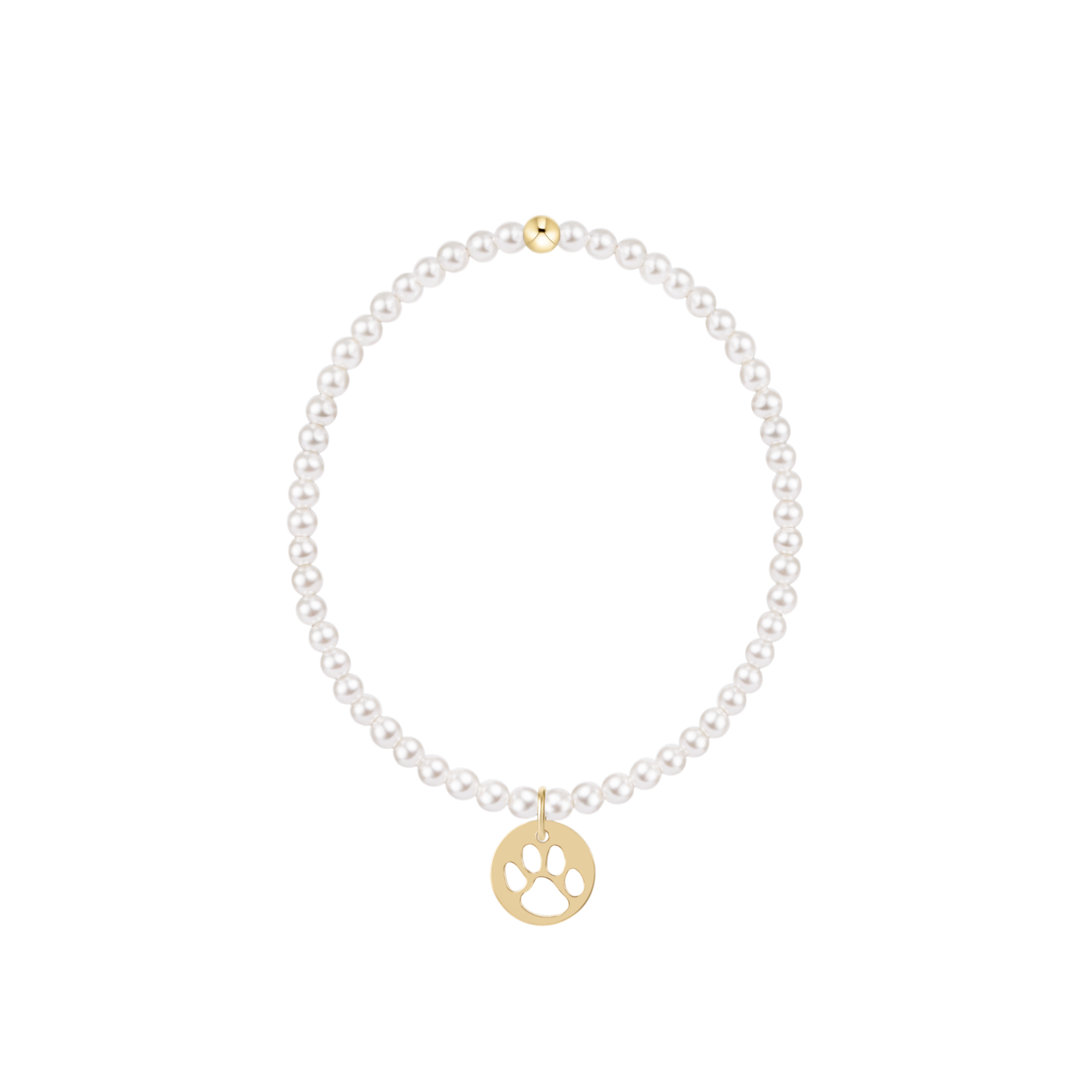 Classic Pearl 3mm Bracelet - Paw Print Gold Disc