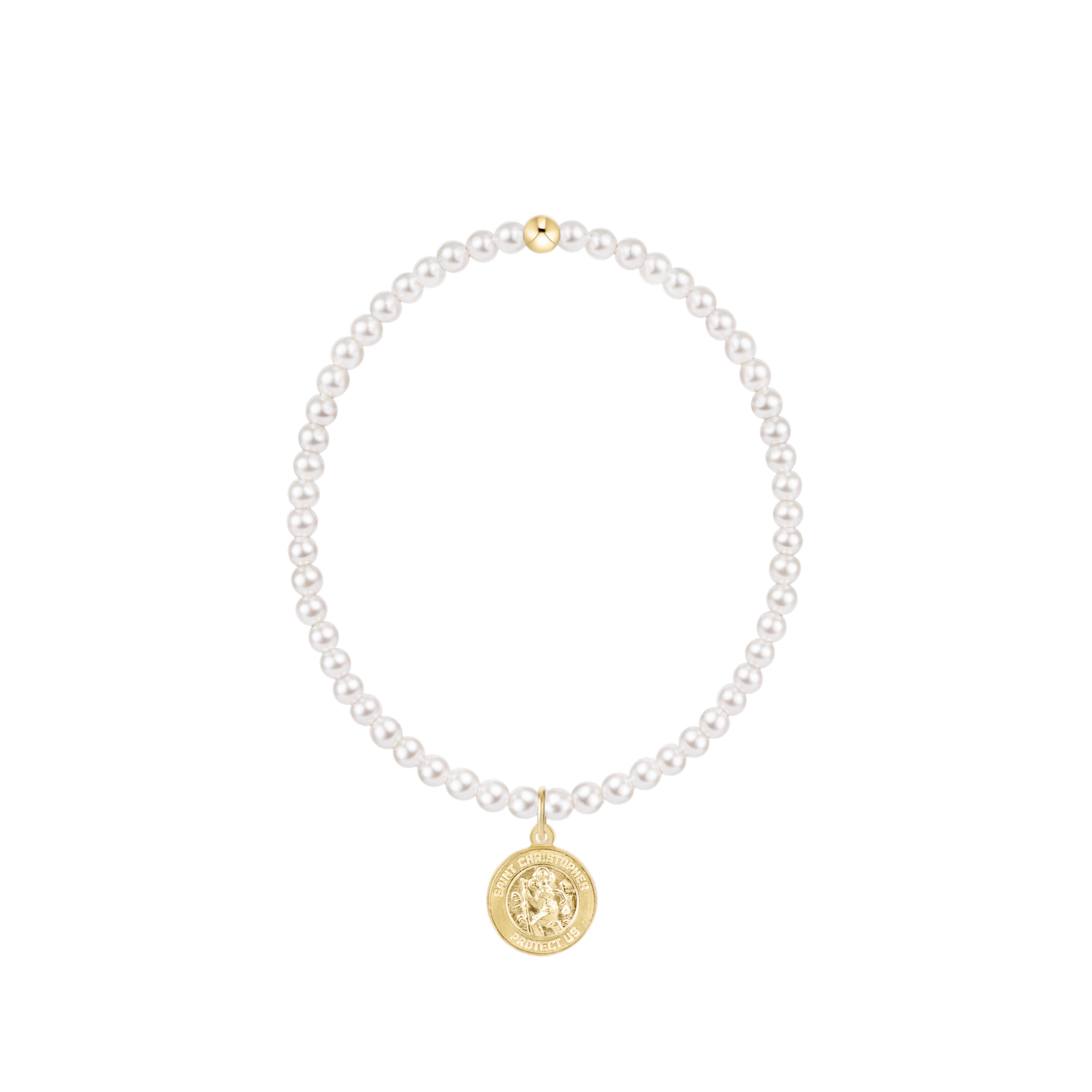 Classic Pearl 3mm Bracelet - Protection Gold Disc