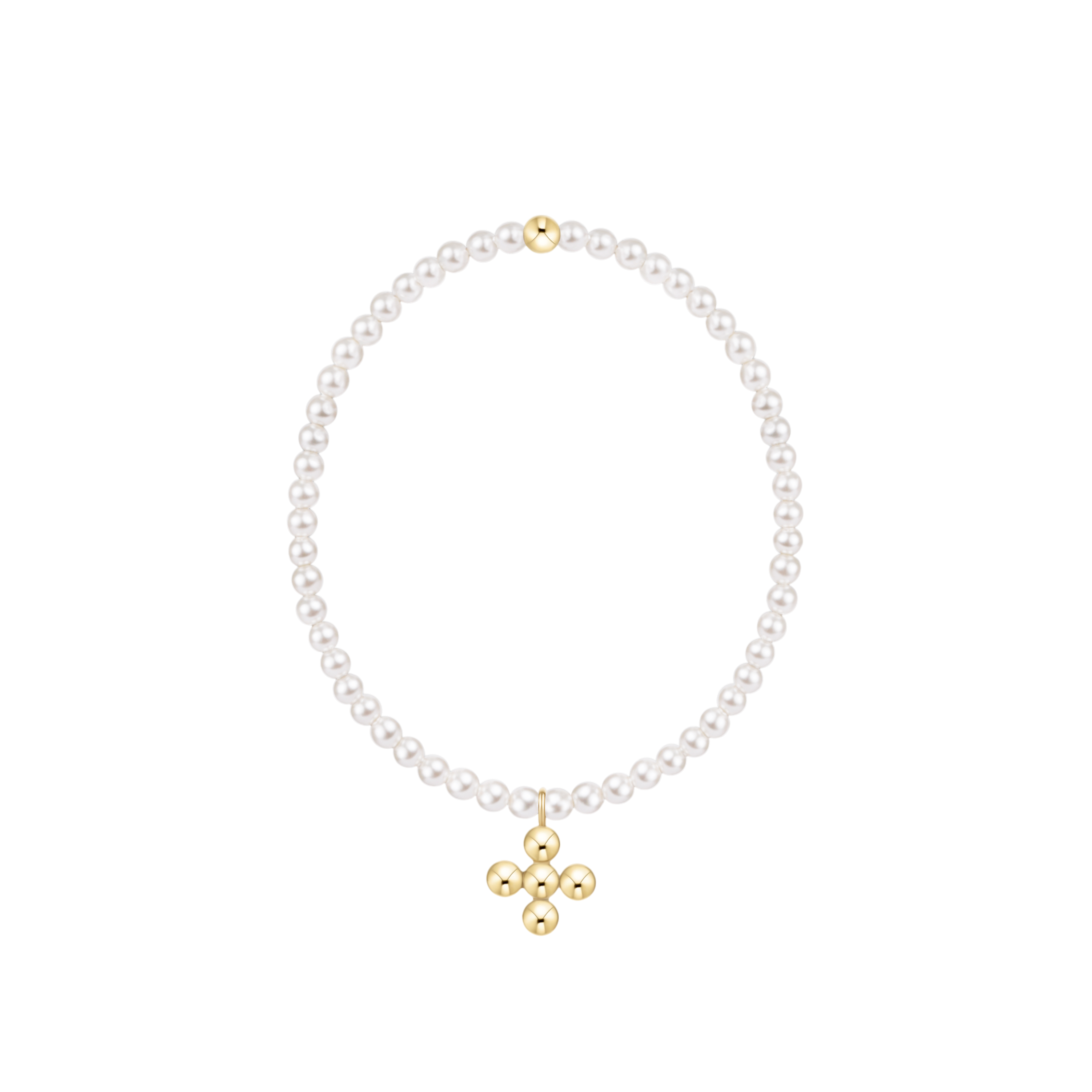 Classic Pearl 3mm Bracelet - Signature Cross 4mm Beaded Gold Charm