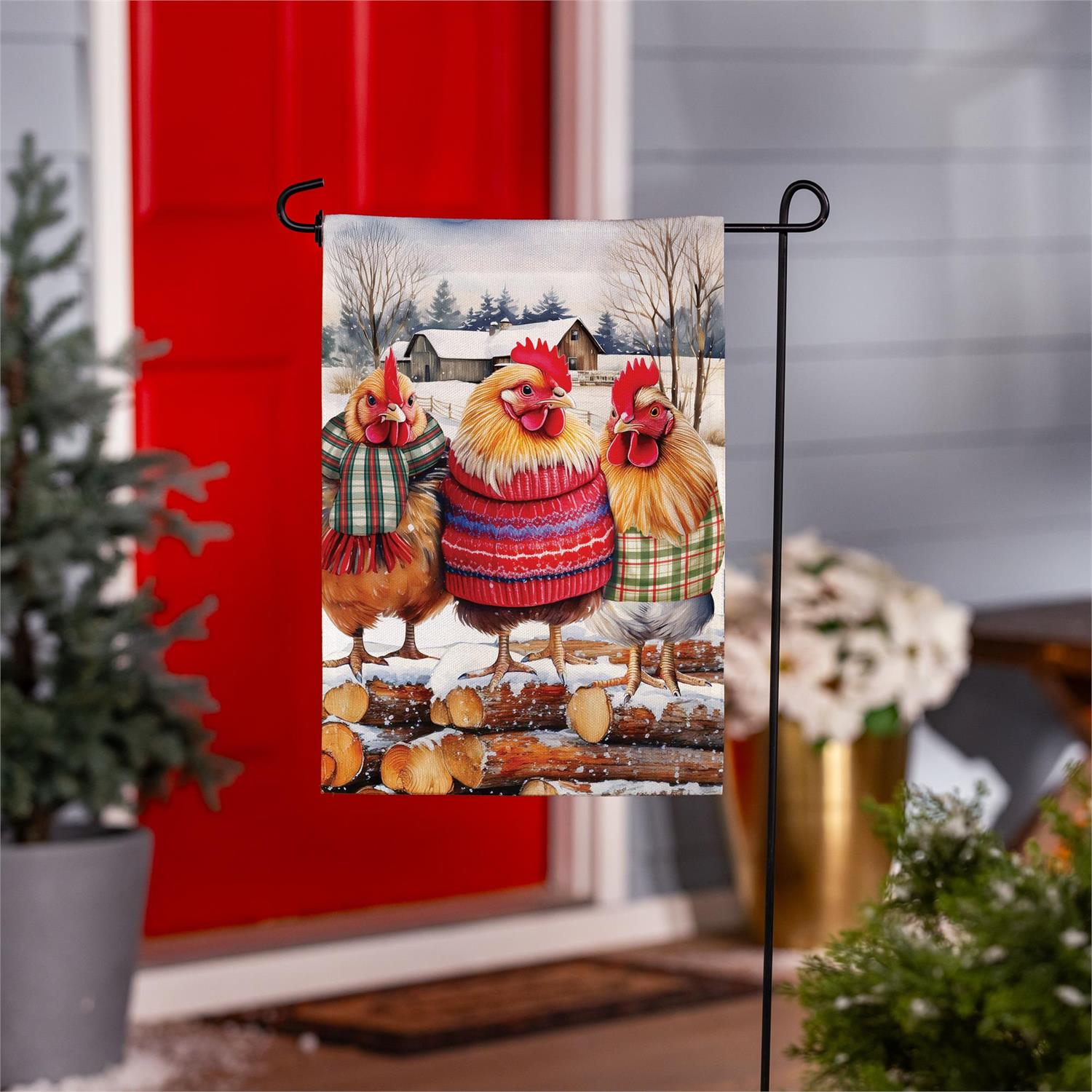 Holly Homestead Cozy Hens Burlap Garden Flag