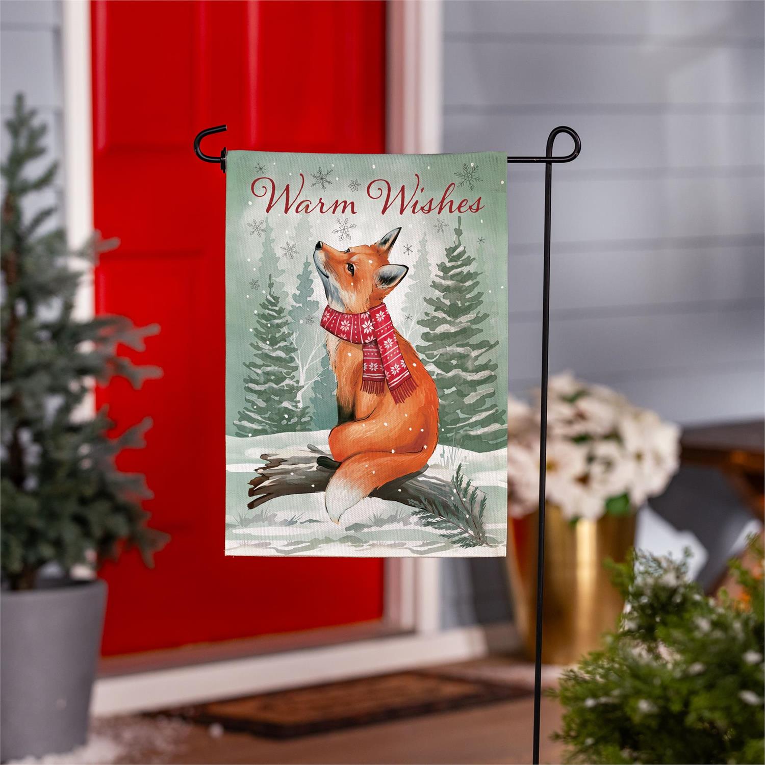 Winter Grove Fox Burlap Garden Flag