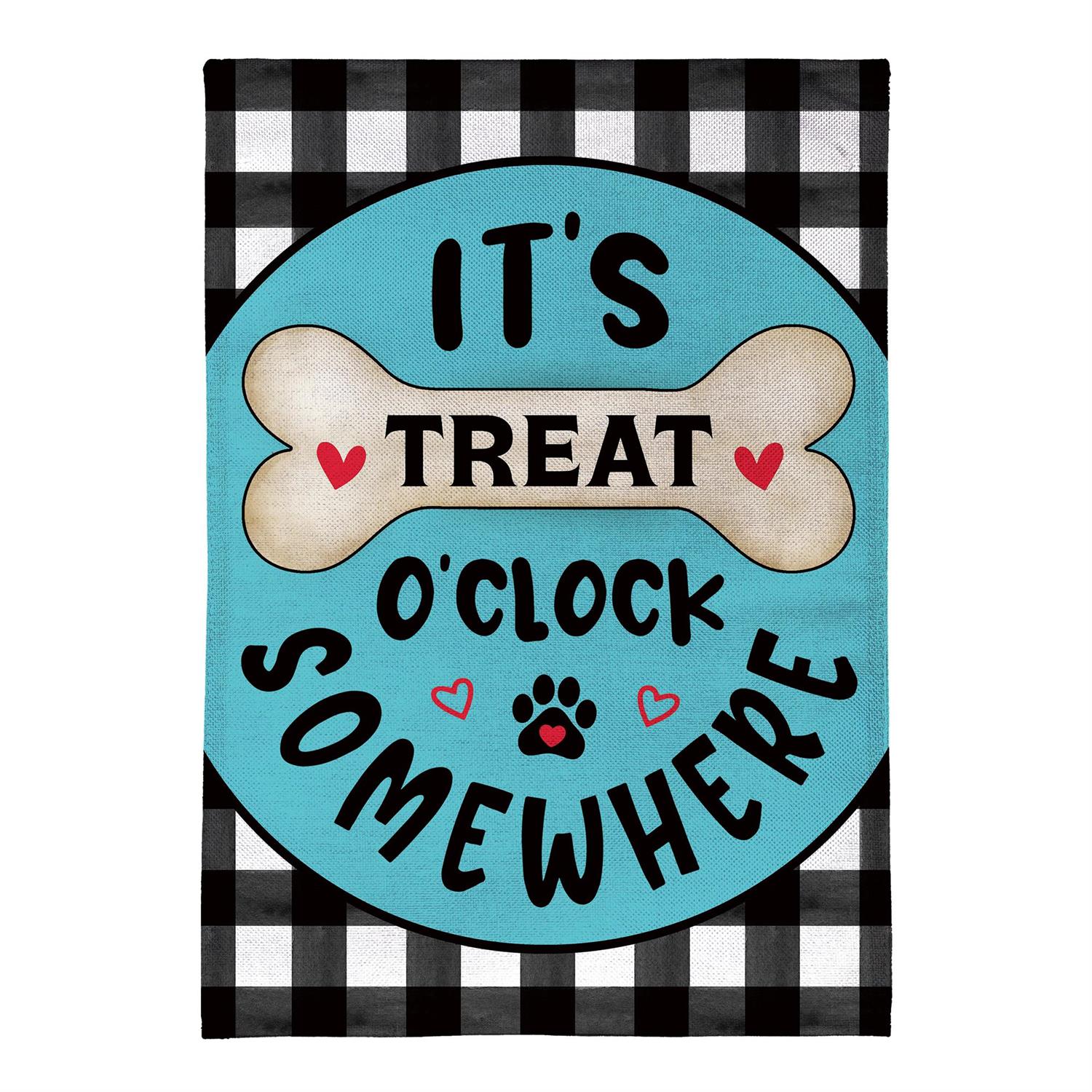 It's Treat O'Clock Burlap Flag, Garden