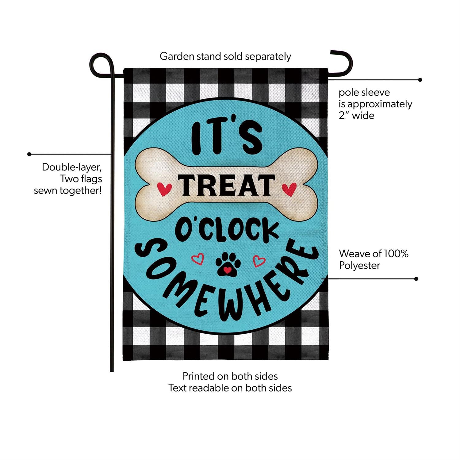 It's Treat O'Clock Burlap Flag, Garden