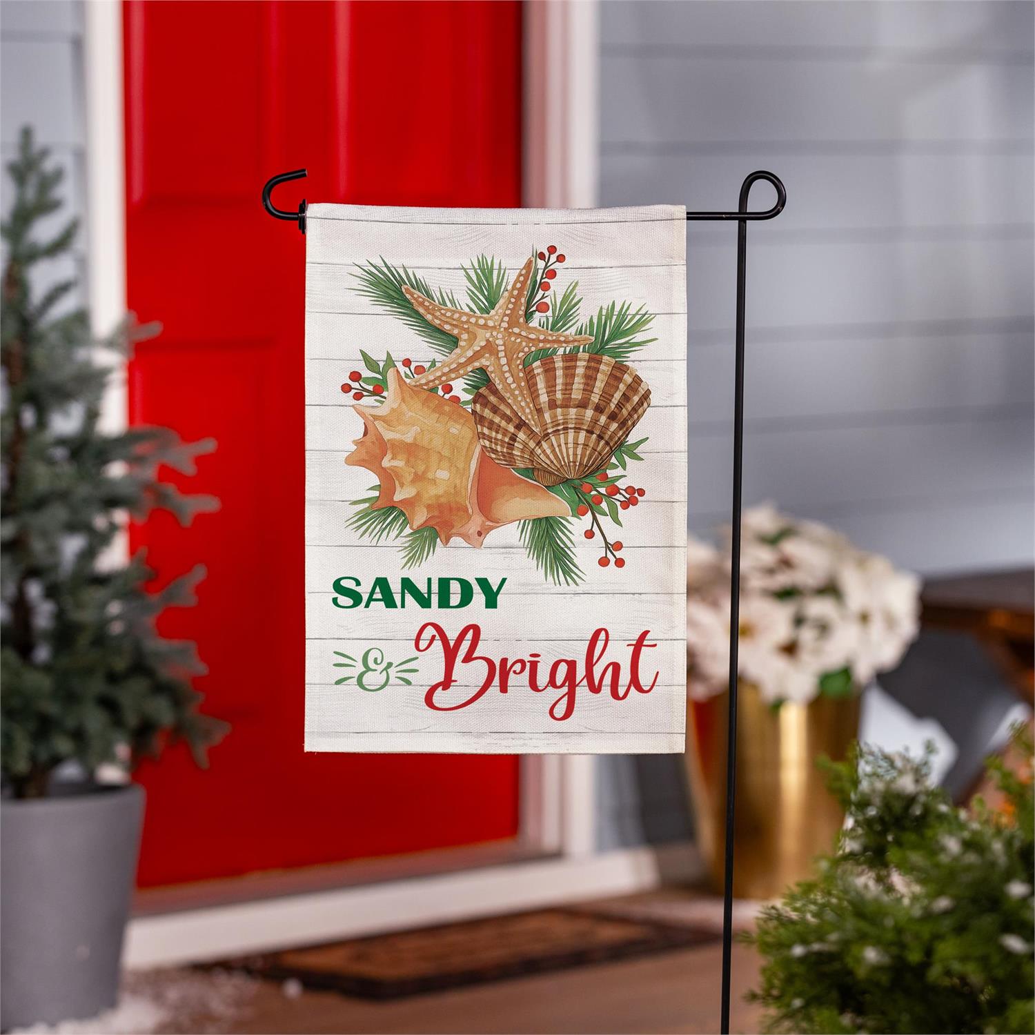 Sandy & Bright Coastal Shells Burlap Garden Flag