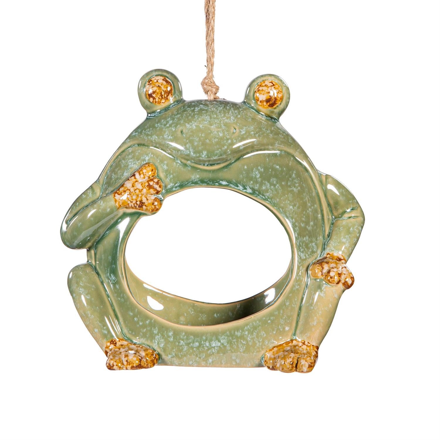 Ceramic Frog Pollinator Garden Bird Feeder