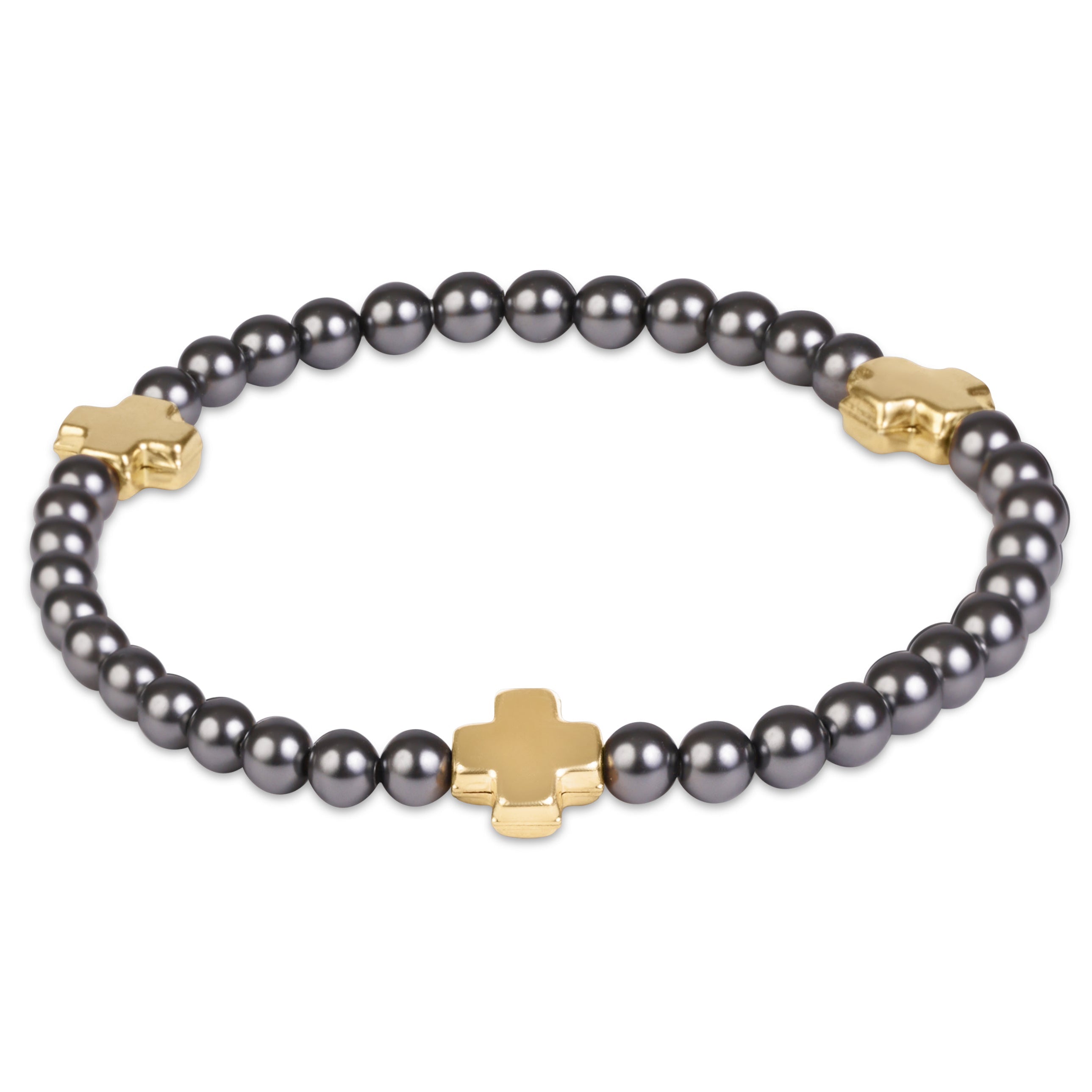 enewton Extends Signature Cross 4mm Pearl Dark Grey Bracelet - Gold