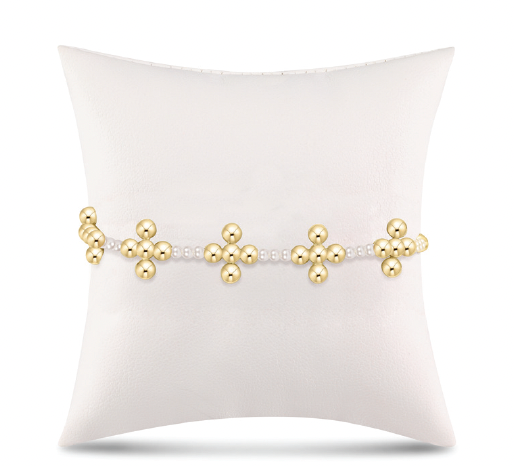 Signature Cross Sincerity Pattern Pearl 3mm Bead Bracelet - Gold - by enewton