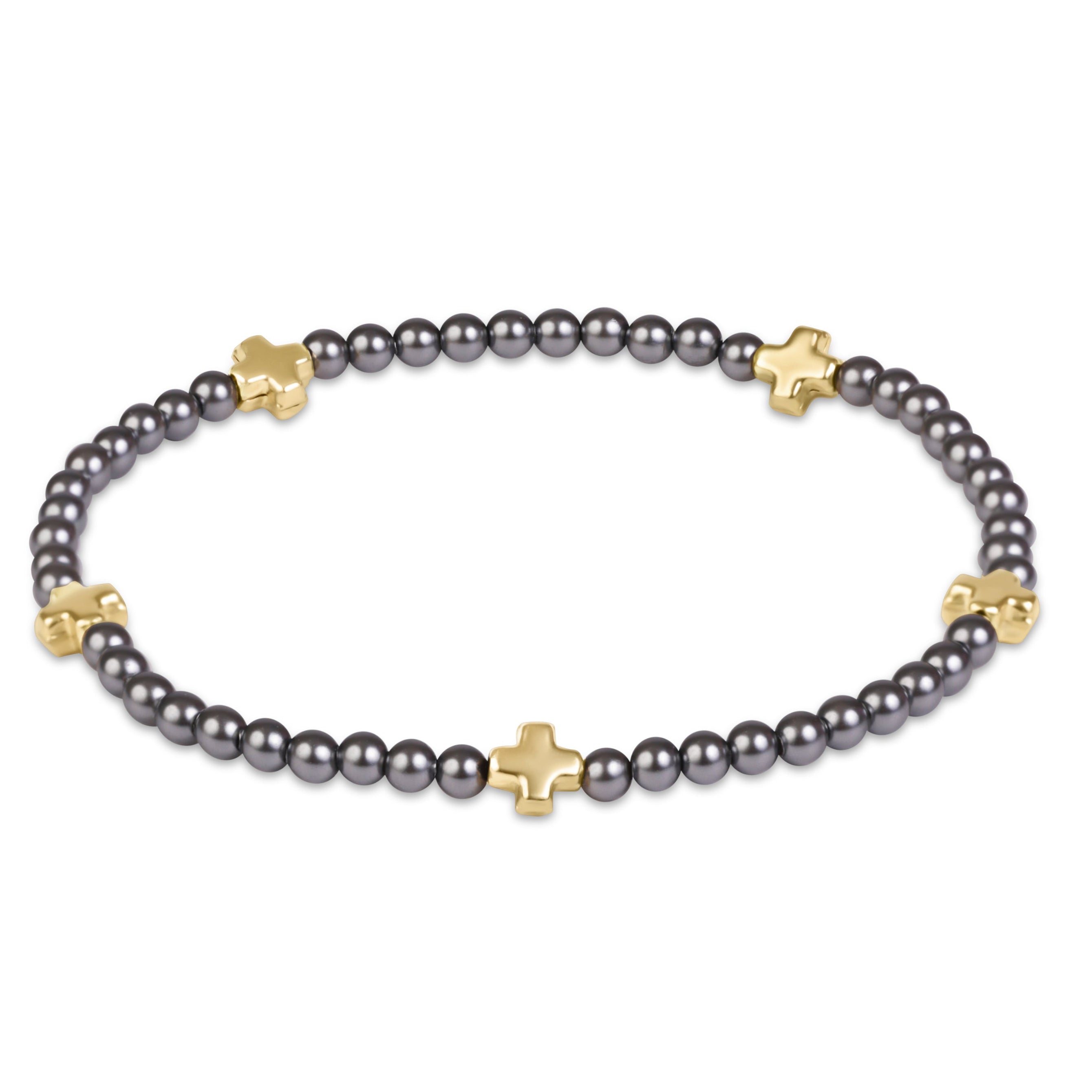 enewton Signature Cross Small 3mm Pearl Dark Grey Bracelet - Gold