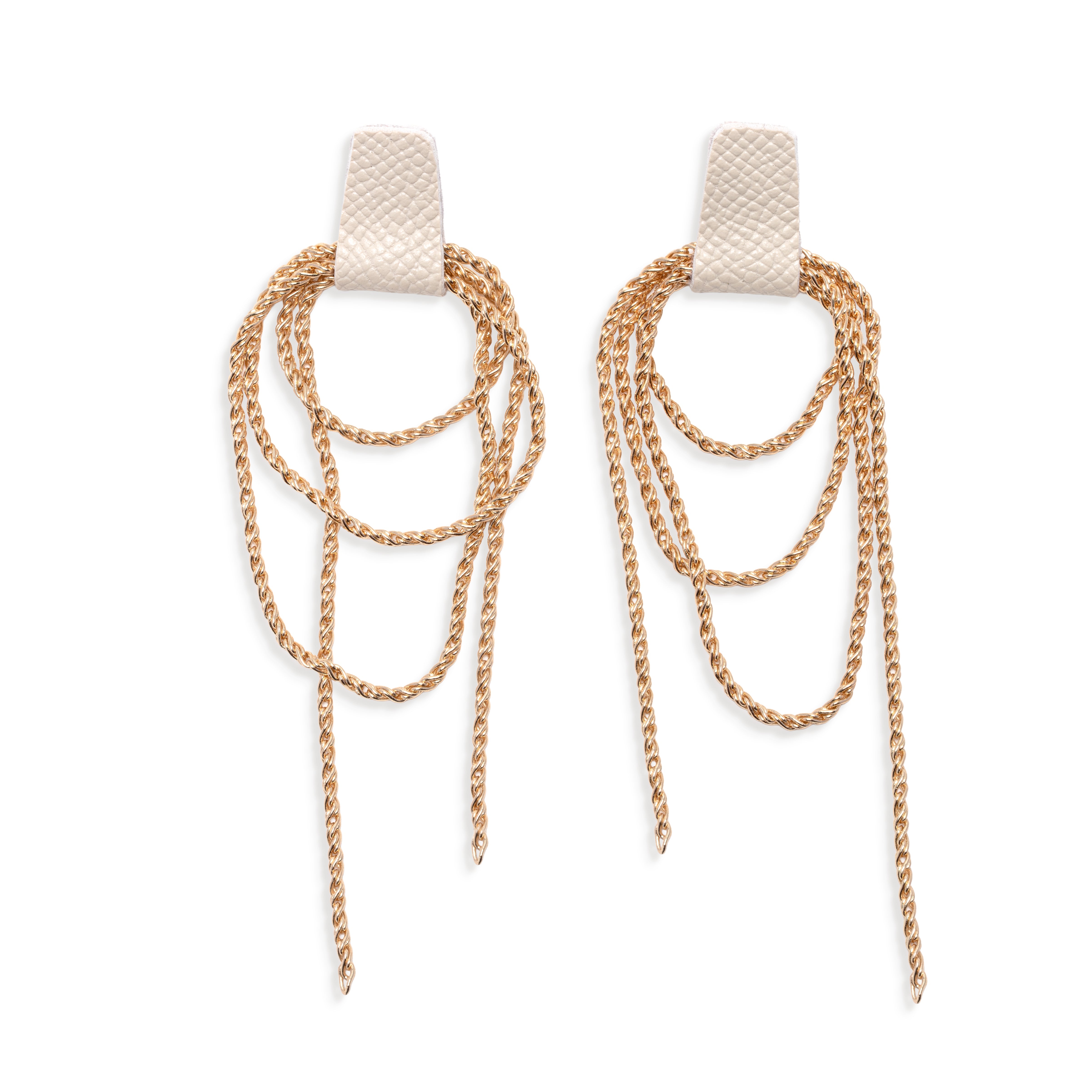 Darla Gold Chain Drop Earring with Cream Leather by Leslie Curtis Jewelry