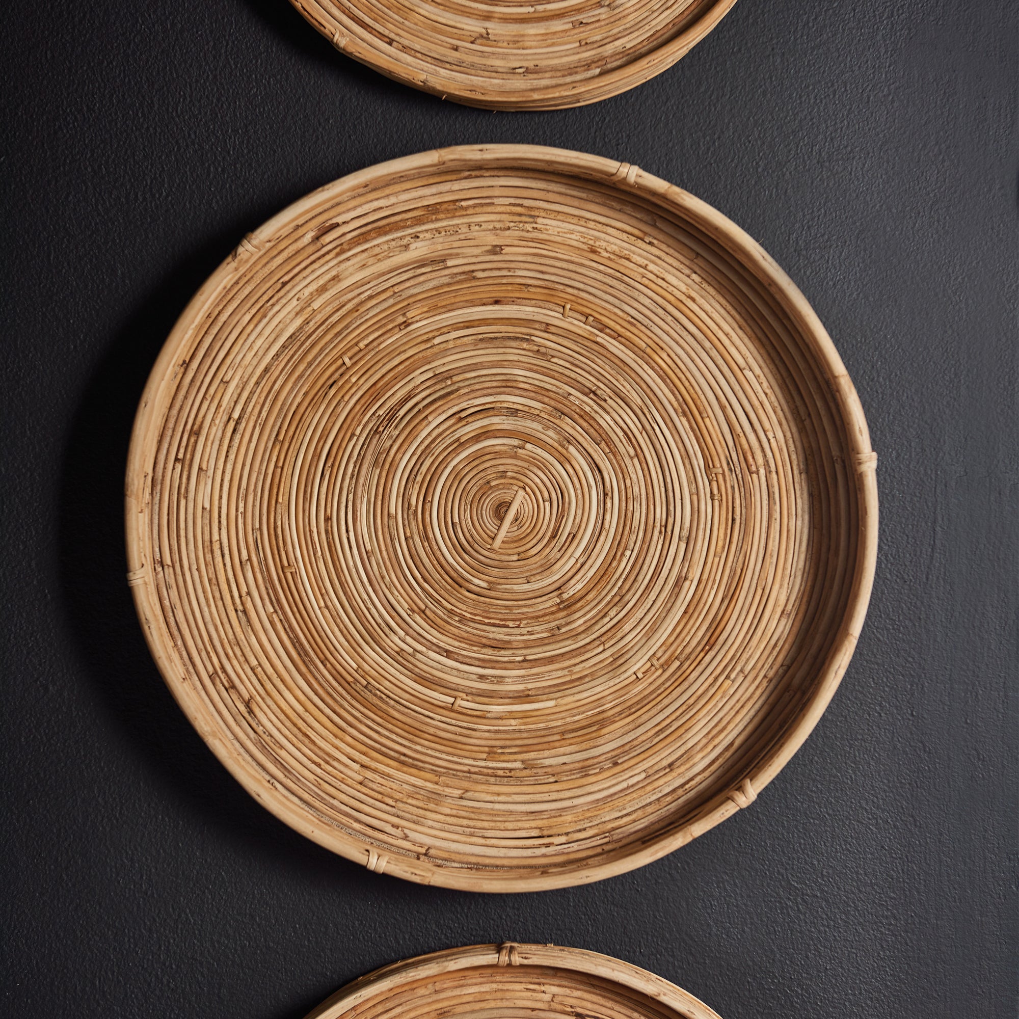 Cane Rattan Round Trays, Set Of 3 - View 3