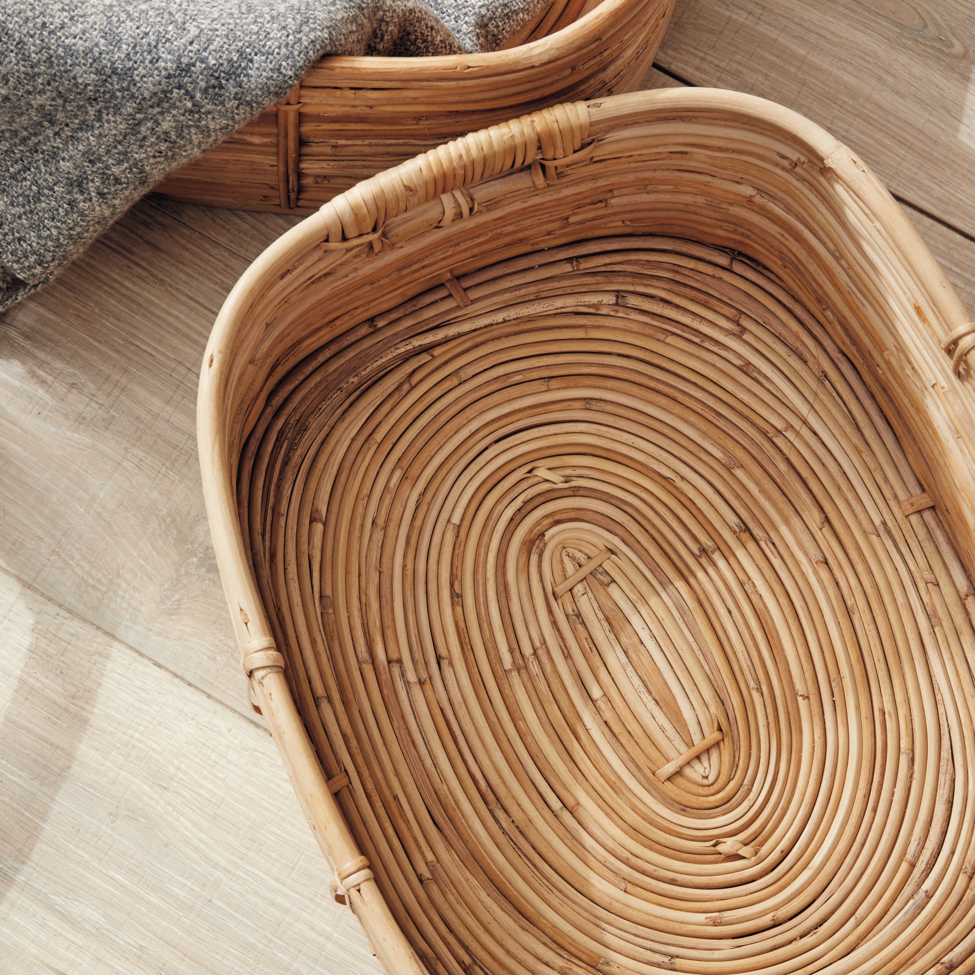 CANE RATTAN RECTANGULAR BASKETS, SET OF 3 - view 5