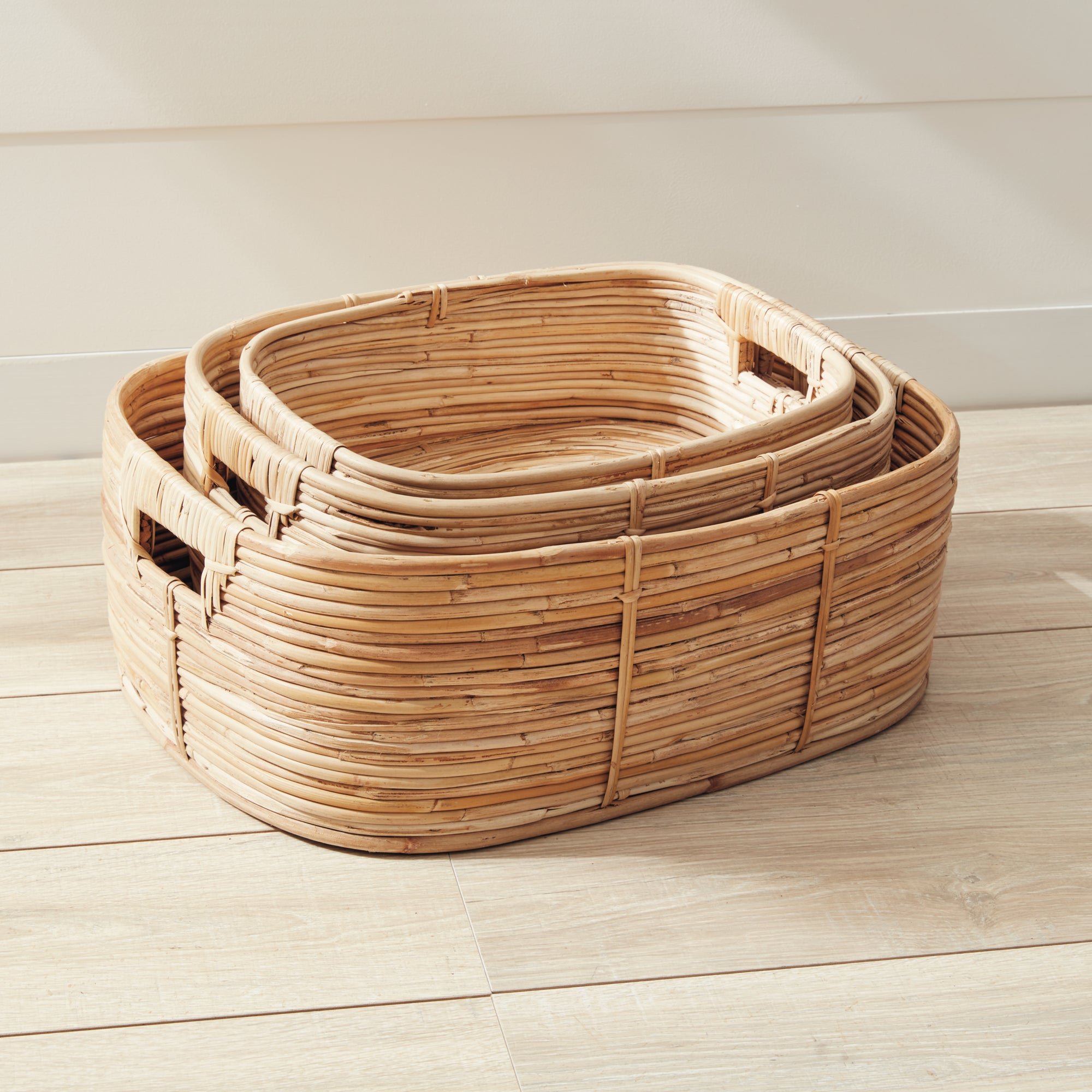CANE RATTAN RECTANGULAR BASKETS, SET OF 3 - view 6