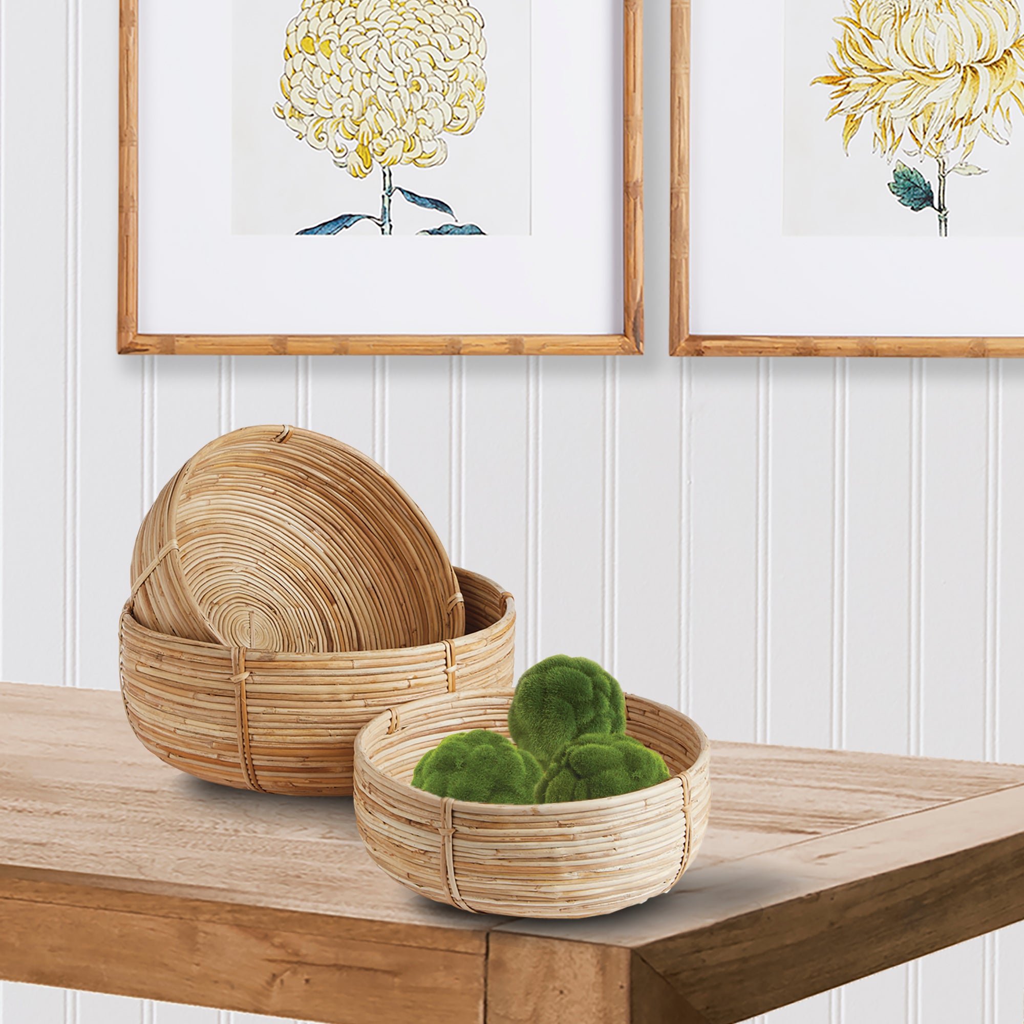 CANE RATTAN LOW BASKETS, SET OF 3 - view 2
