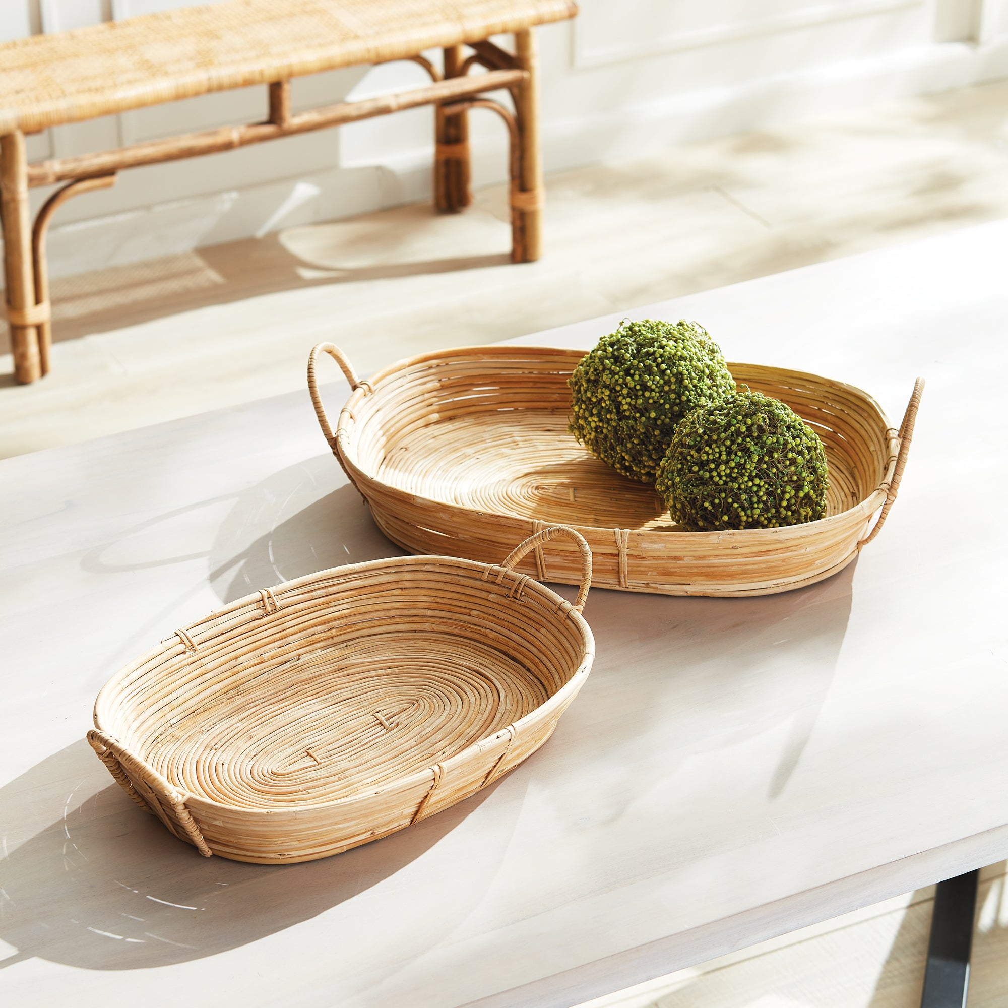 Cane Rattan Trays With Handles, Set Of 2 - View 3