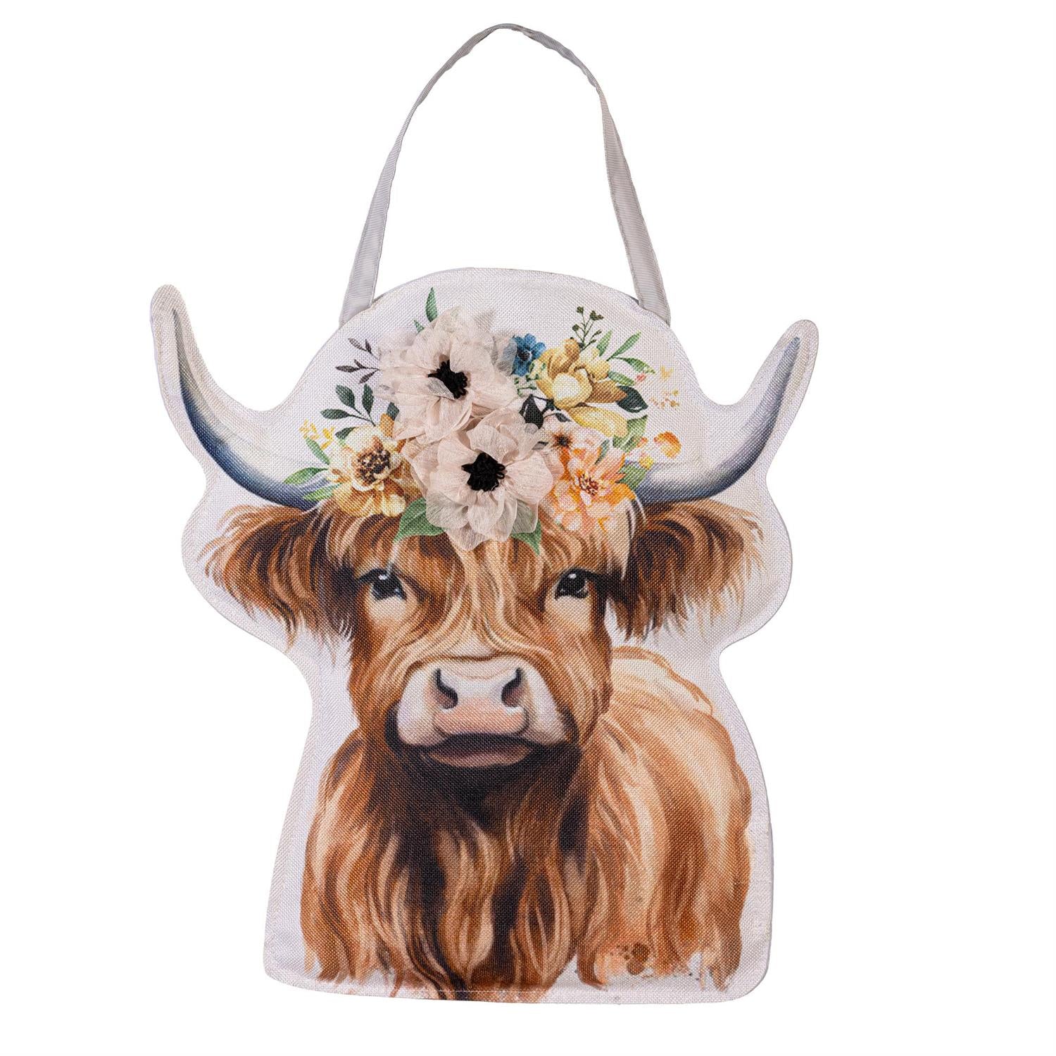 Petal & Plow Floral Highland Cow Door Decor