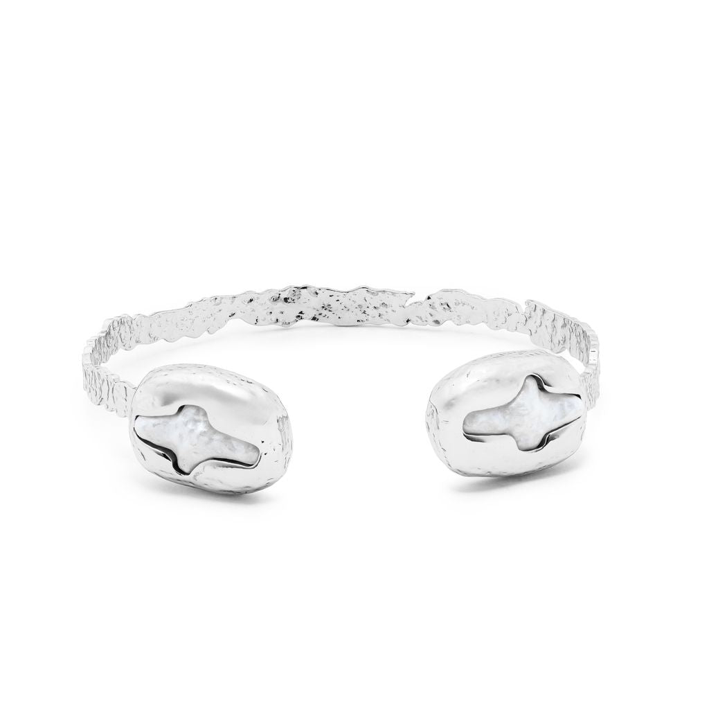 Spencer-Silver tHammered Cuff Cross Bracelet