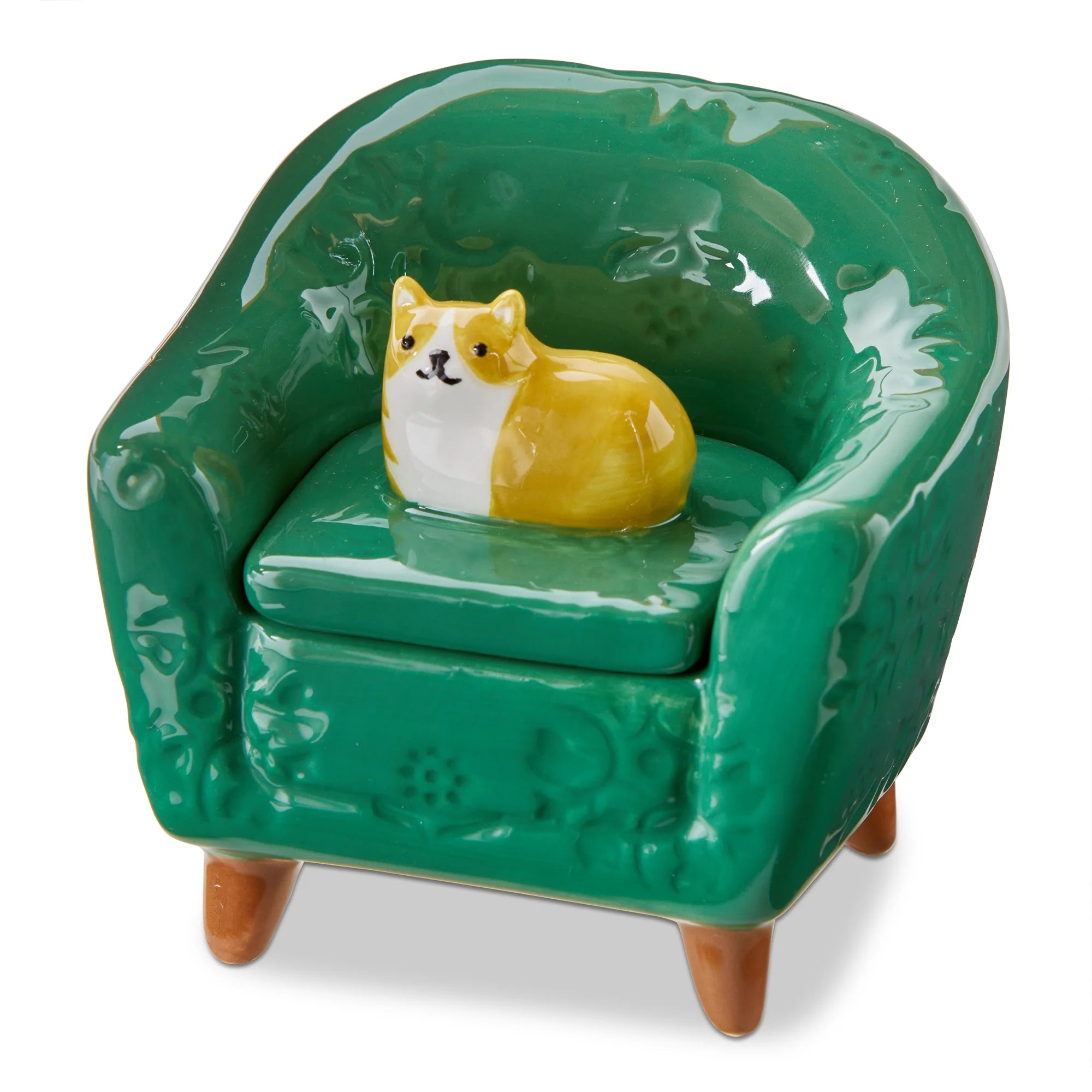 Green Cat Chair Lidded Trinket