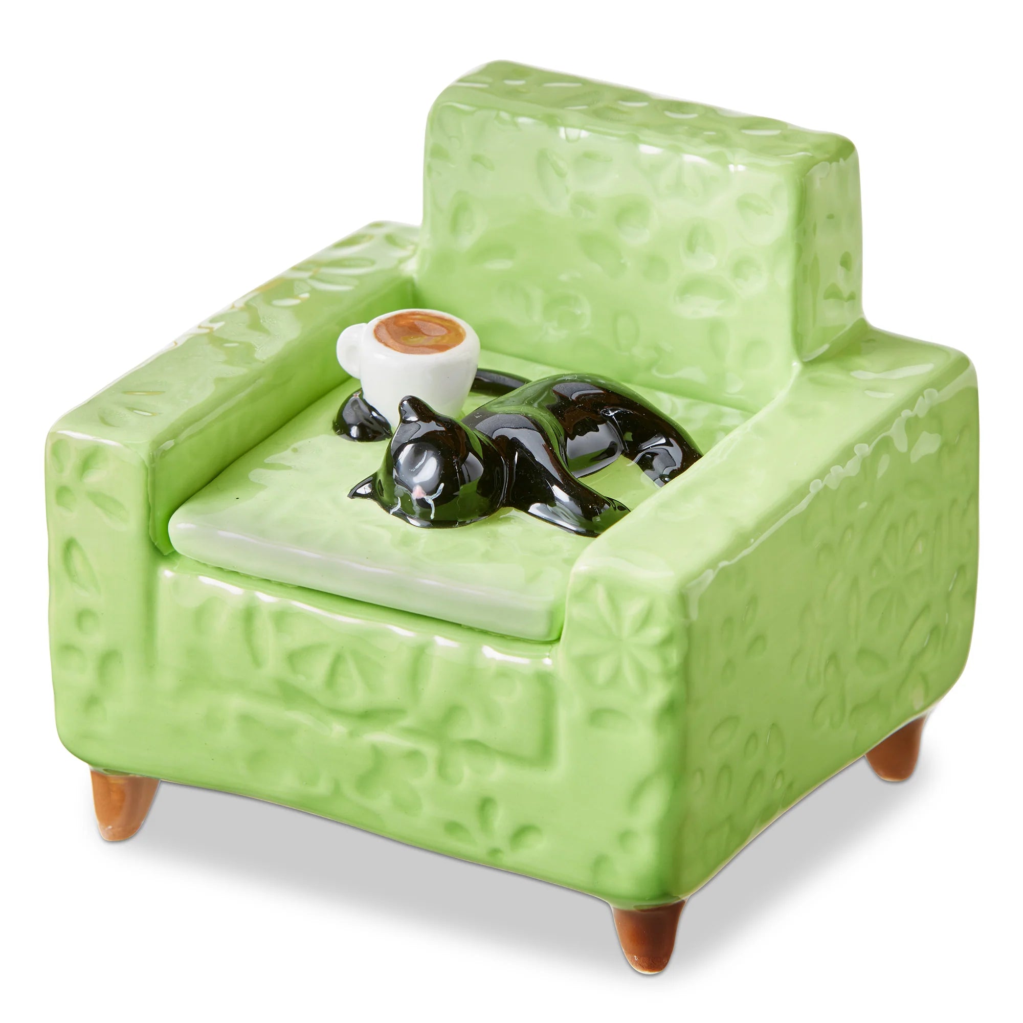 Lime Green Cat Chair Lidded Trinket