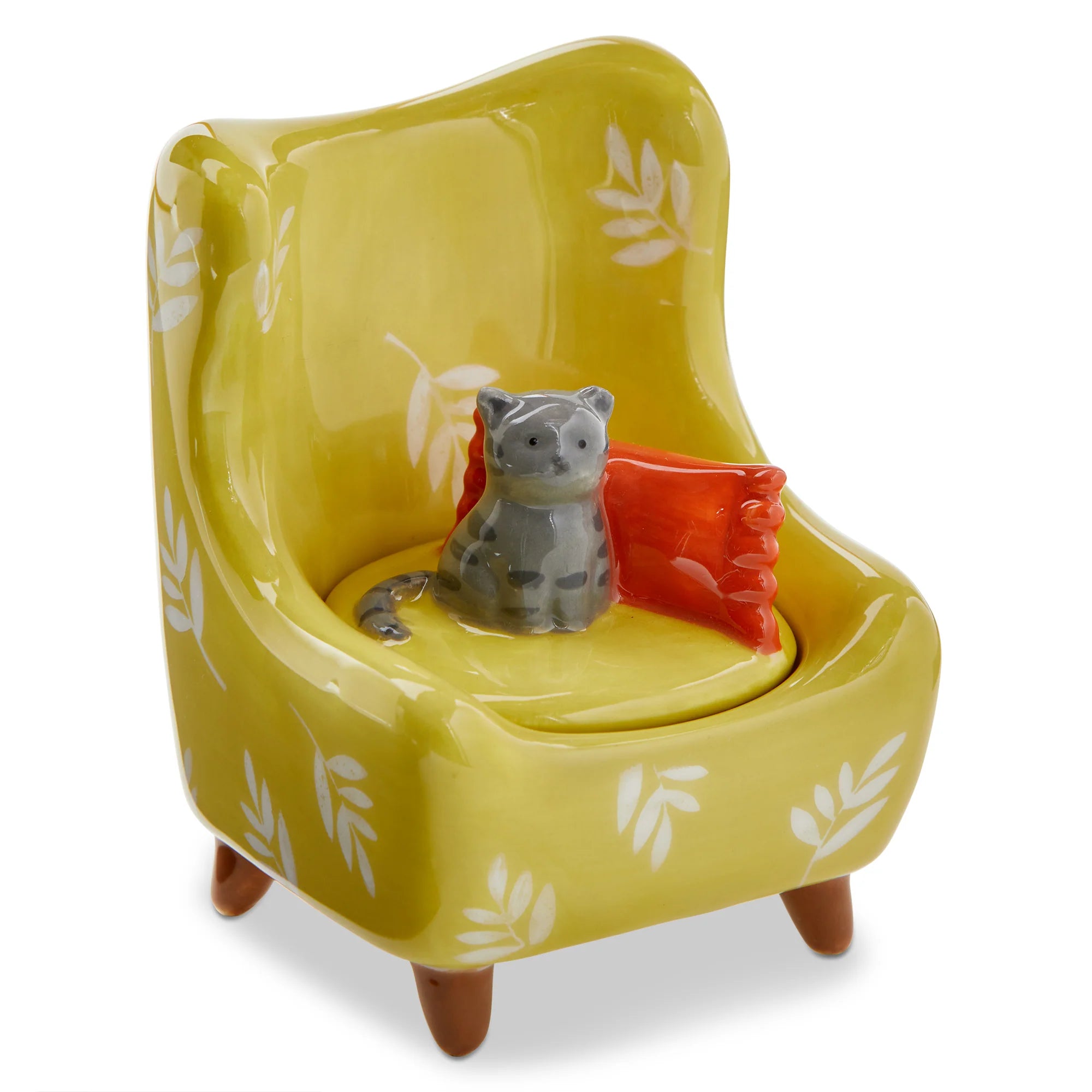 Yellow Cat Chair Lidded Trinket
