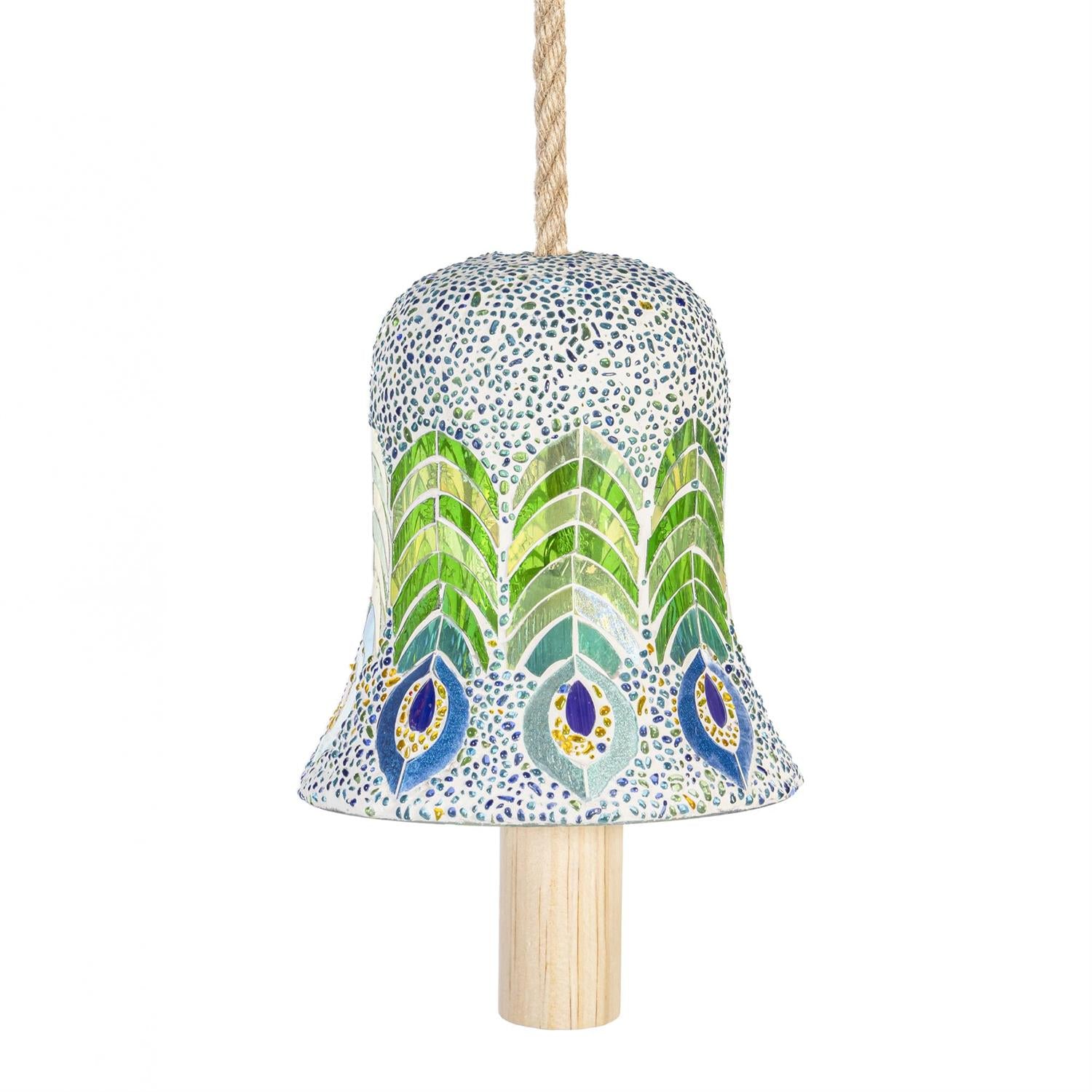 Palm Beach Garden Bell, Glass, Mosaic Peacock Bell