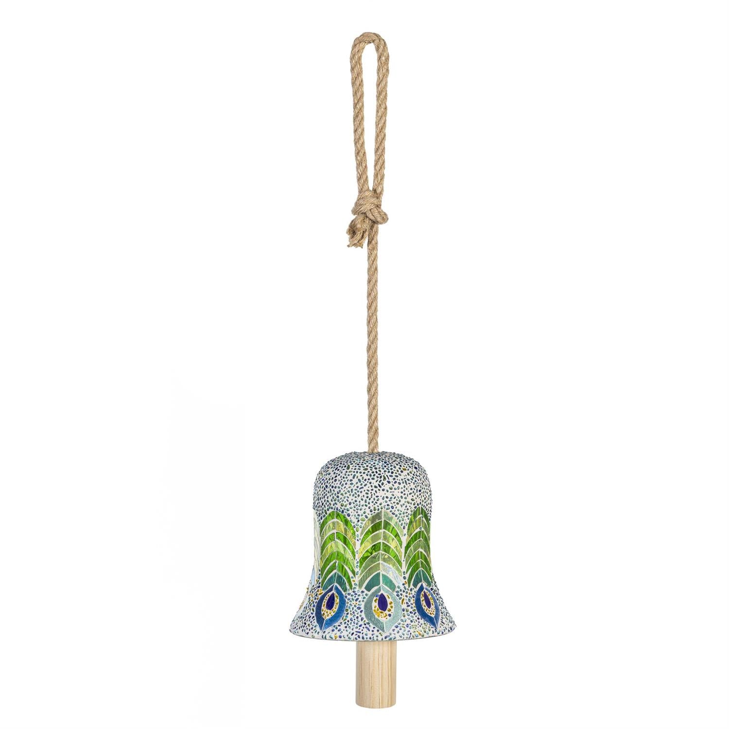 Palm Beach Garden Bell, Glass, Mosaic Peacock Bell