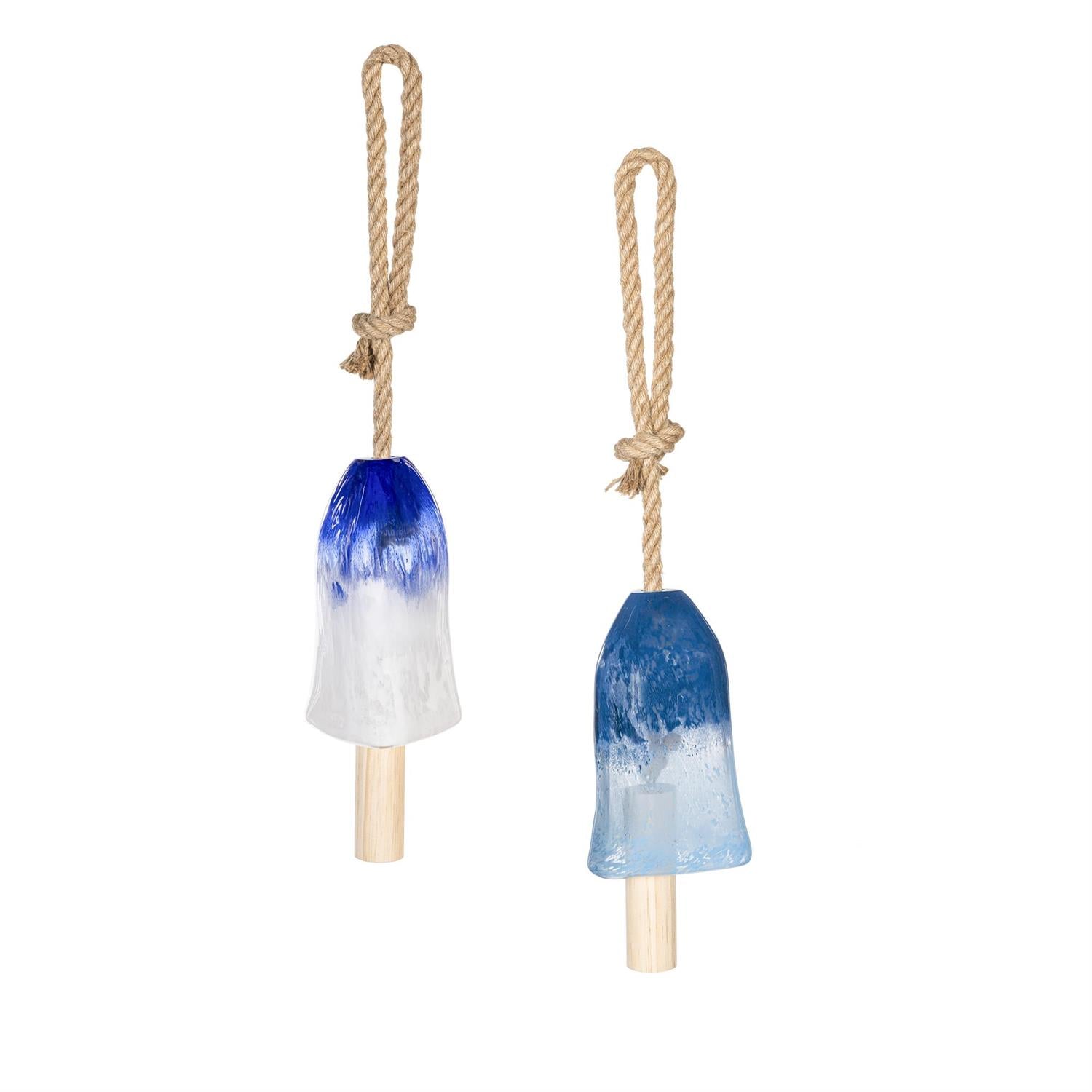 Blue Coastal Garden Bell, Glass, Ombre Blue