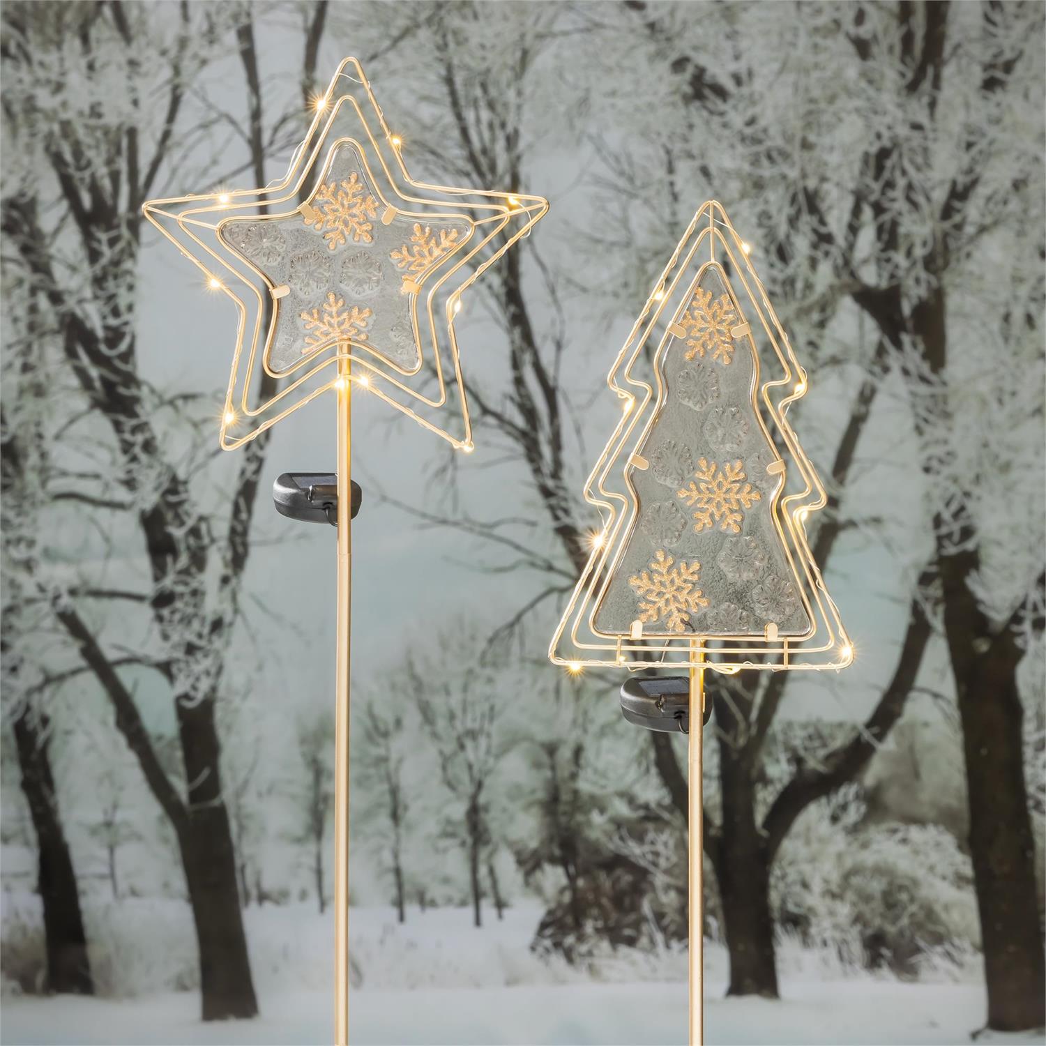 Pearl and Pine Garden Stake, Metal and Glass Christmas Solar, 36"H