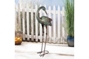 Metal Verdigris Heron Looking Down