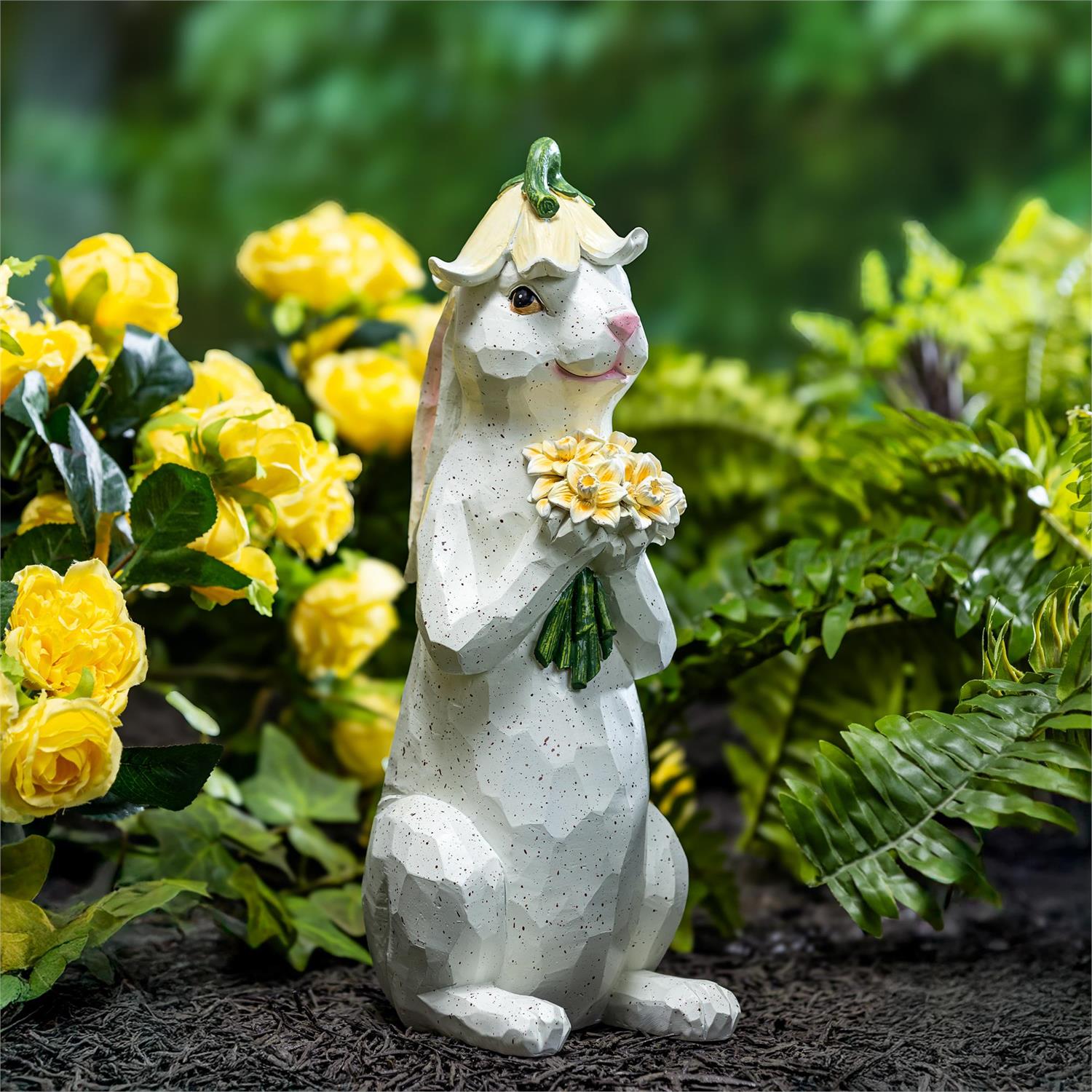 Blossom Bunny Resin Statue, 14.5"H
