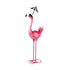 Metal Flamingo Garden Statue with Black Stripe Umbrella