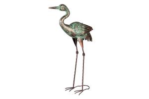 Metal Verdigris Heron Looking Up