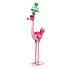Metal Flamingo Garden Stake with Blue Floral Umbrella