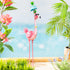 Metal Flamingo Garden Stake with Blue Floral Umbrella